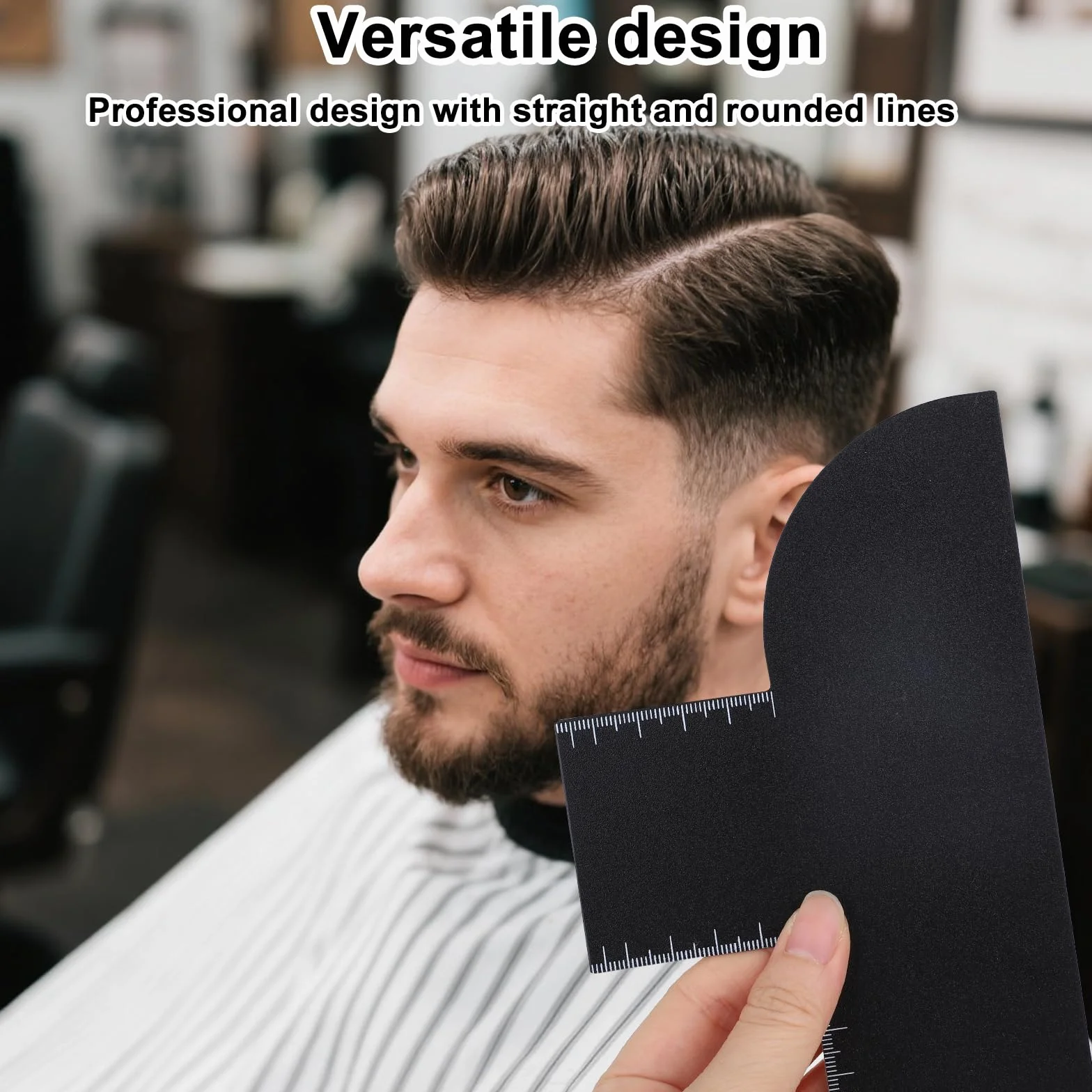 Tarjetas Mejora Barbero con Indicadores Medición, 3 Formas Herramienta Moldeo Línea del Cabello Plantilla Barba Negra Reutilizables