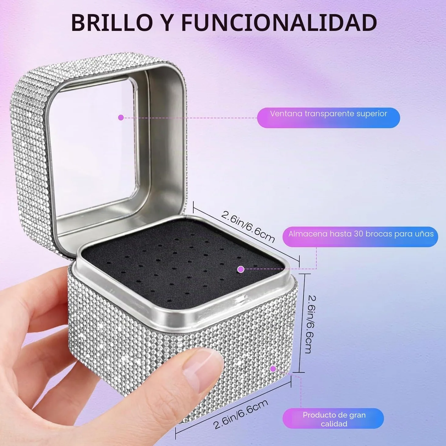 Depvko Juego de 25 brocas para uñas con estuche plateado y 50 bandas de lijado, 3/32'' fresas torno para uñas herramienta para quitar cutículas carburo diamante cerámica para esmalte de uñas, salón