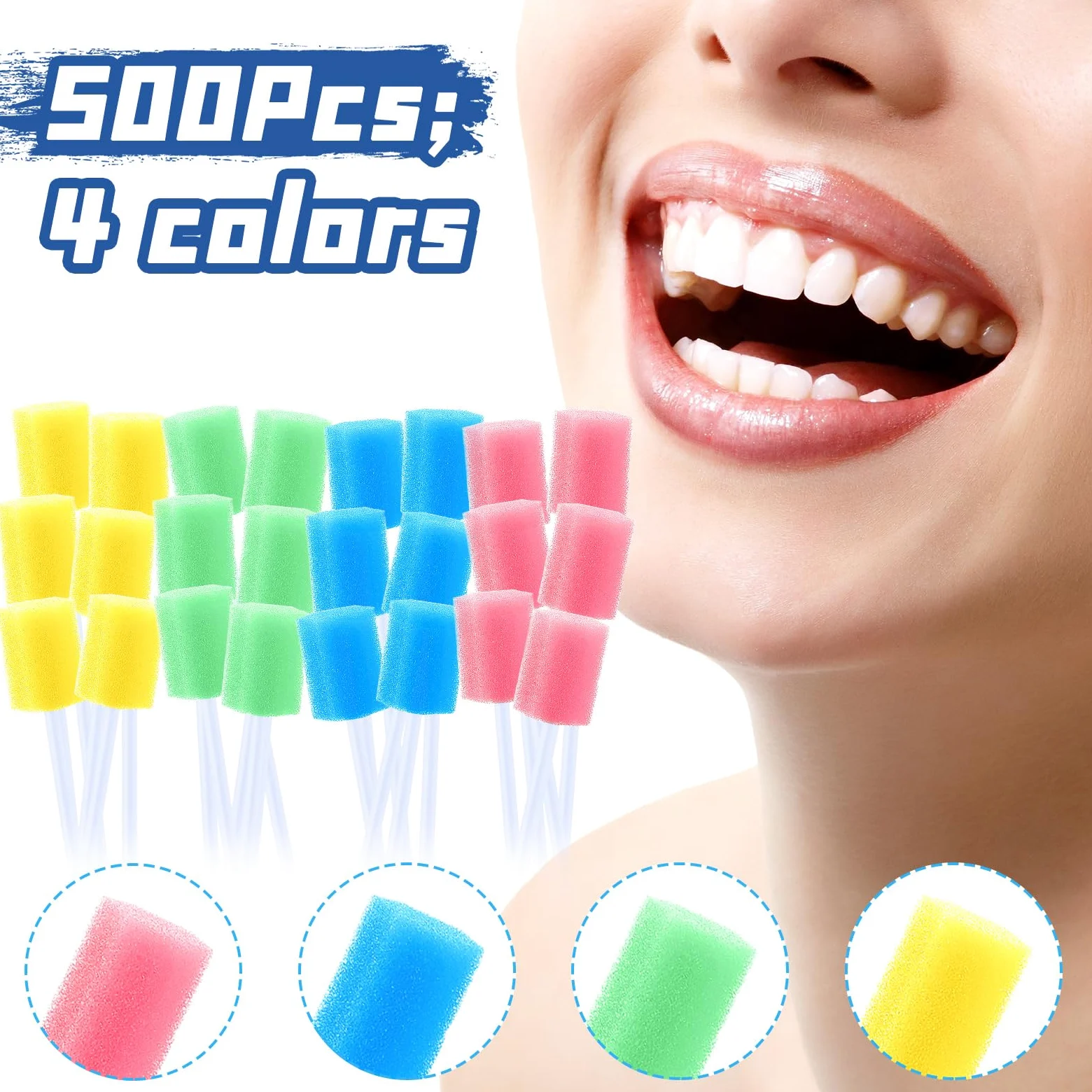 TrelaCo 500 hisopos orales desechables a granel, hisopos bucales multicolor, esponja envuelta individualmente para adultos mayores, limpieza bucal de la cavidad bucal (hexágono)