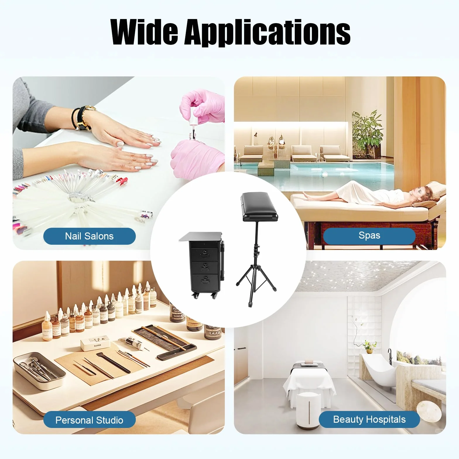 Maletín de Maquillaje 2 en 1 para Tatuajes, con Soporte para apoyabrazos Tattoo, para Tatuajes, Mesa de Maquillaje, Mesa Tattoo con Ruedas y 3 cajones (Placa metálica)