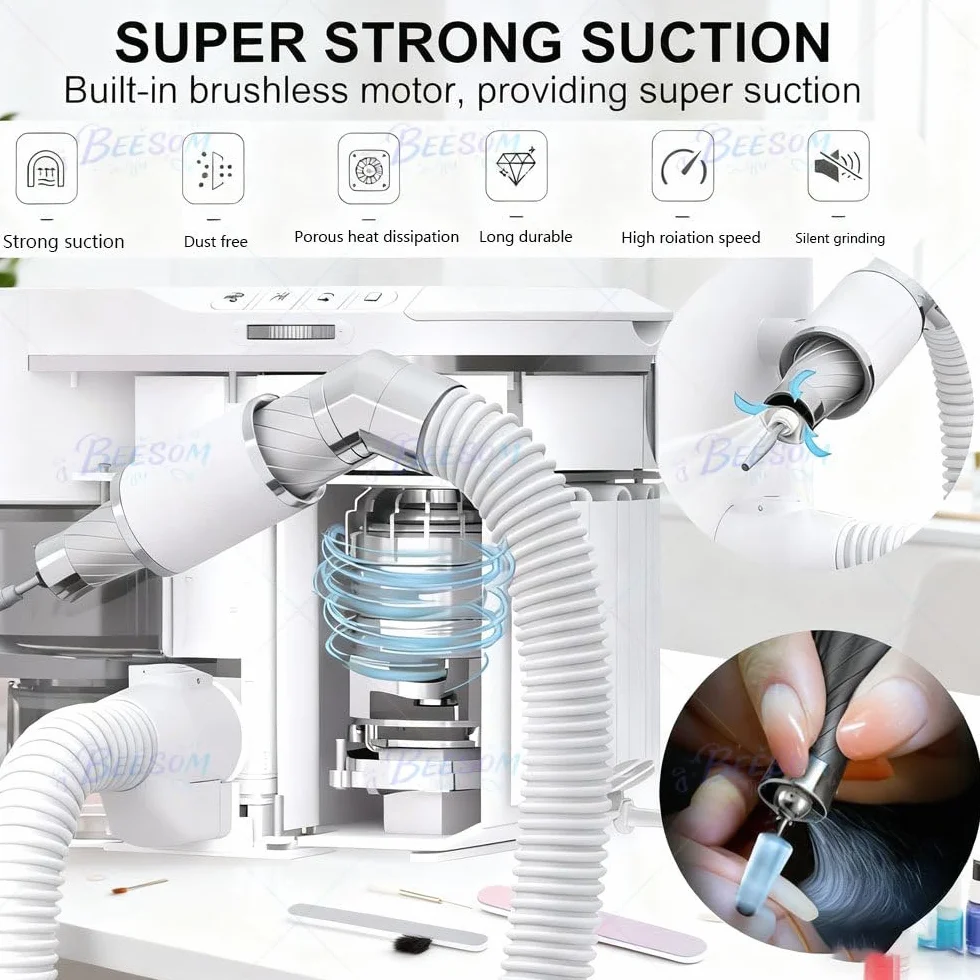 Taladro Eléctrico Uñas2 En 1con Aspirador Polvo,Taladro para Uñas con Aspirador Polvo Incorporado,30000 RPM - Velocidad Ajustable Drill Uñas Unhas - Kit Taladro+Aspirador Uñas White