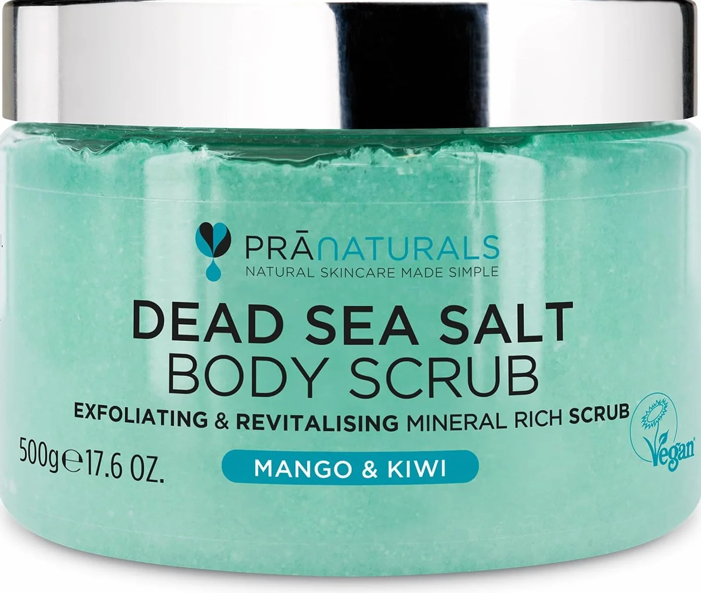 PraNaturals Exfoliante Corporal de Sal del Mar Muerto 500g Body Scrub para Nutrir la Piel, Rico en Minerales Naturales