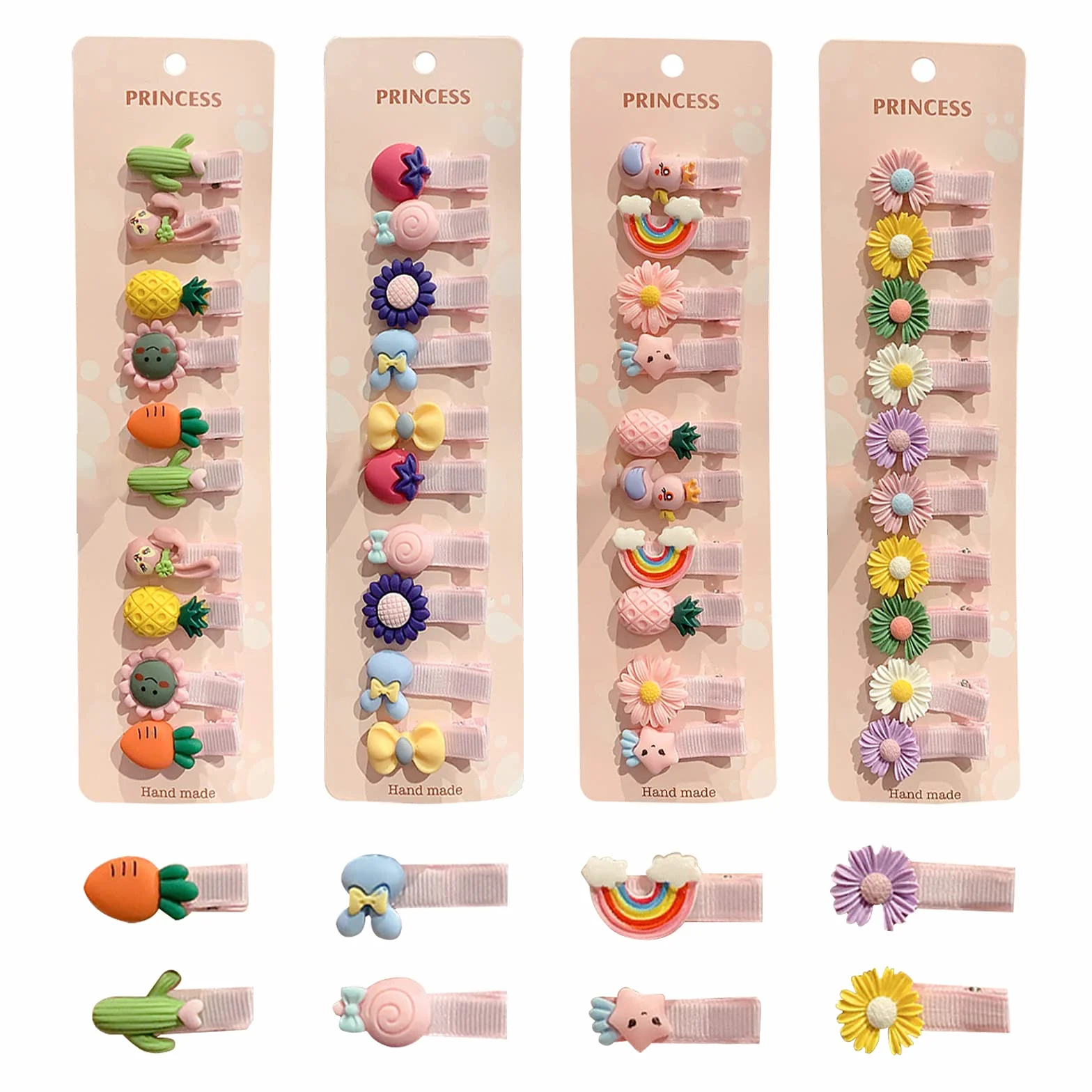 Accesorios Pelo Niña 40 Piezas Flores Frutas Arcoíris Lazos Pinzas No Dañan Cabello Clips
