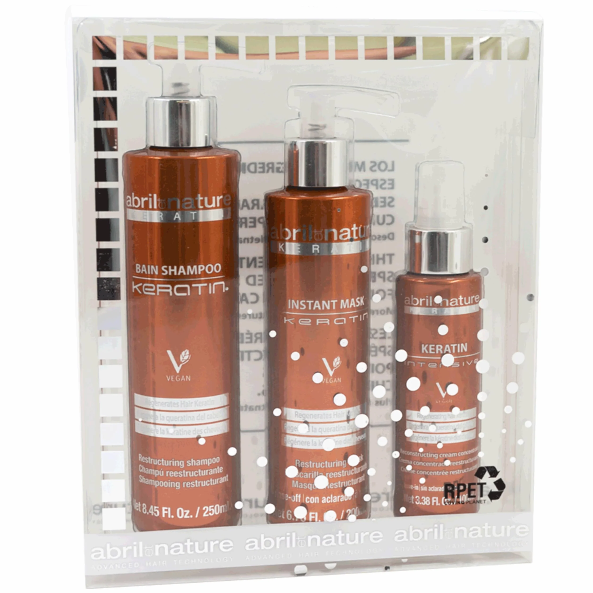 Abril Et Nature Set de Cuidado Capilar Keratin Champú Mascarilla Sérum 550 ml