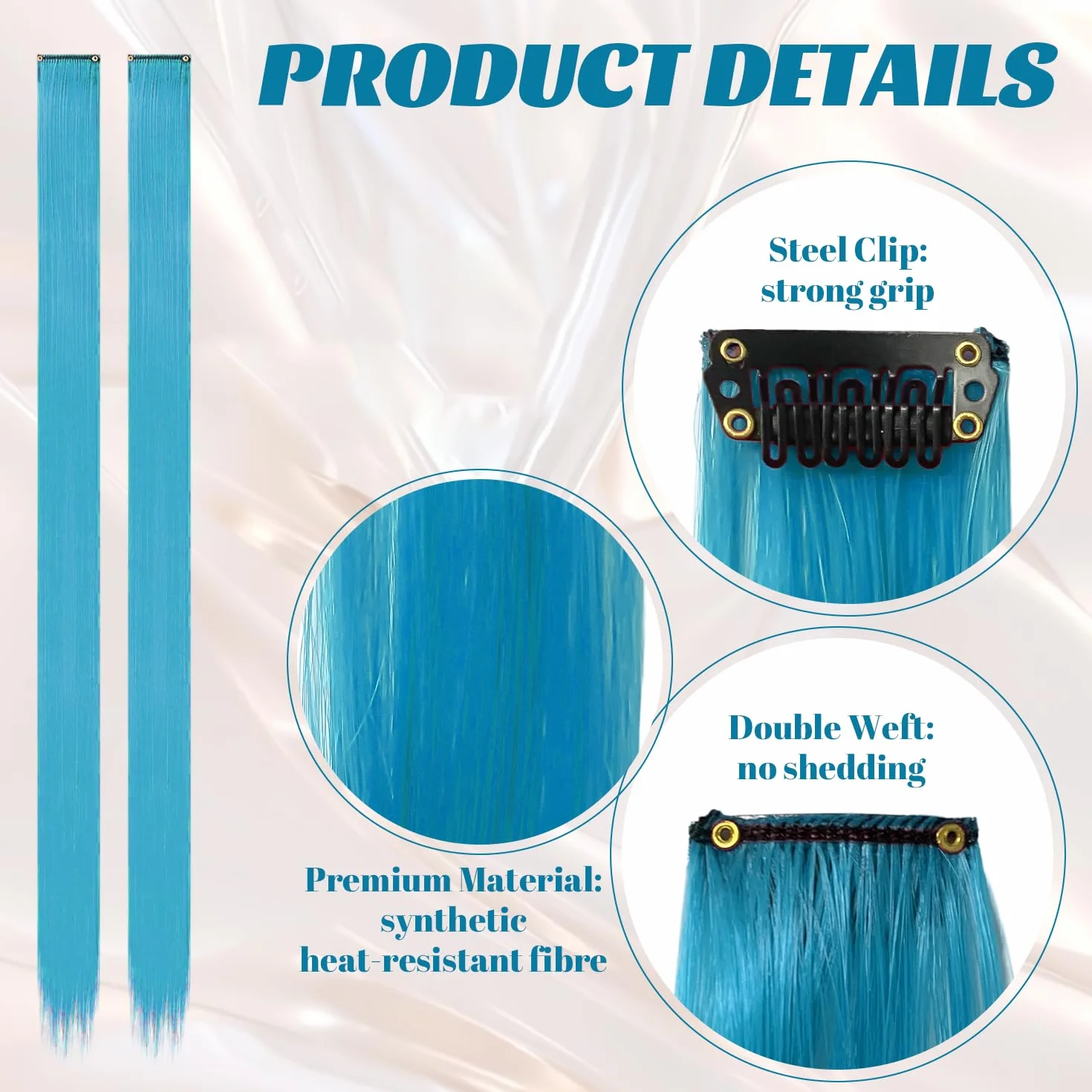 Extensiones Pelo Clip 55 cm Liso Largo (Azul Lago) 10 Piezas