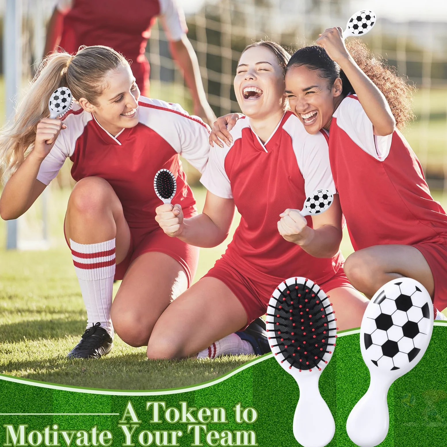 SiliFine 12 mini cepillos de pelo de viaje para deportes de fútbol, mini cepillo desenredante de fútbol, cepillo de pelo pequeño, cerdas de fútbol, cepillo desenredante de plástico para regalo de
