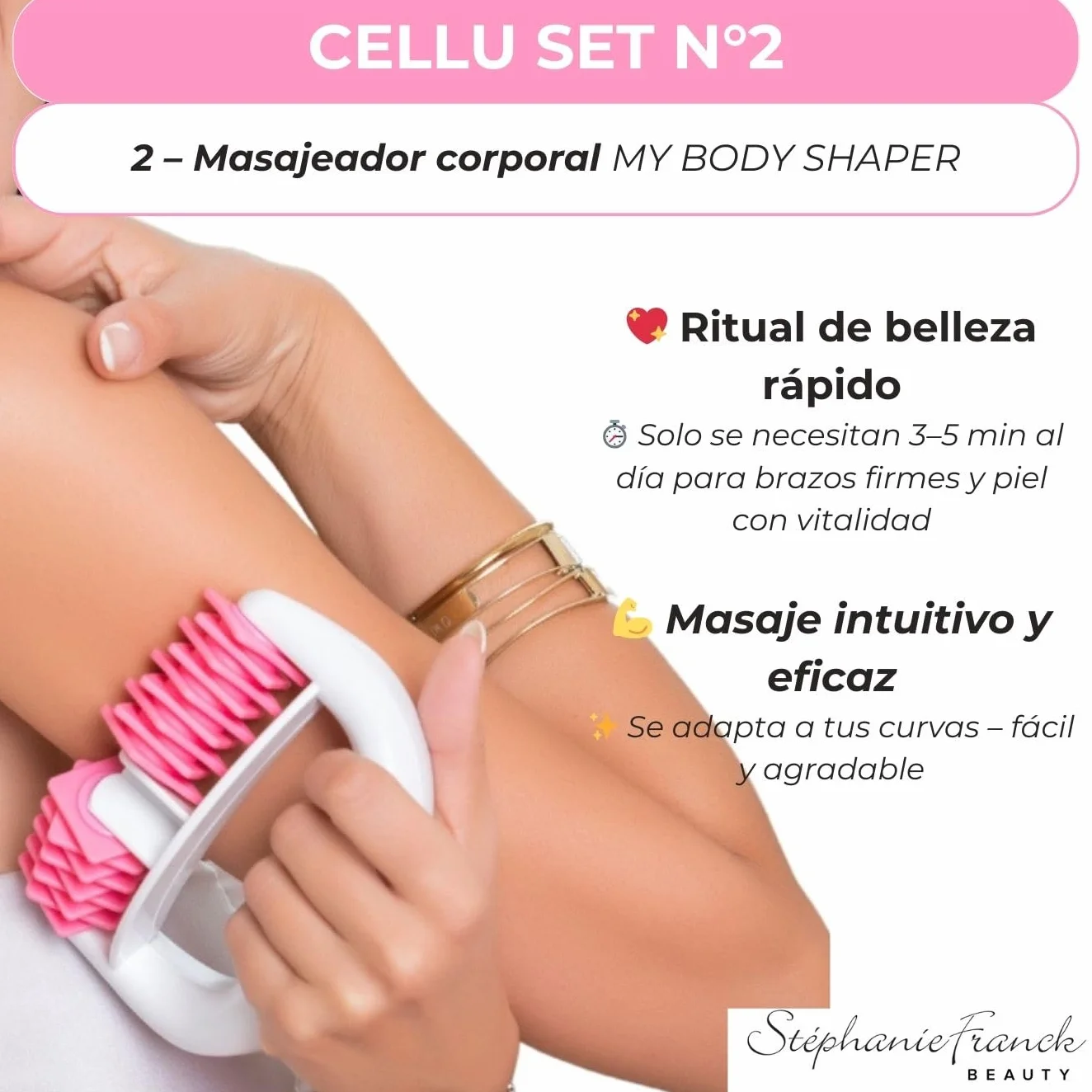 Stephanie Franck Beauty Set de Herramientas para Masaje N. 3 - Rodillo My Body Shaper, Ventosas My Cellu Shaper 5,5 cm, Banda Yoga, Metro