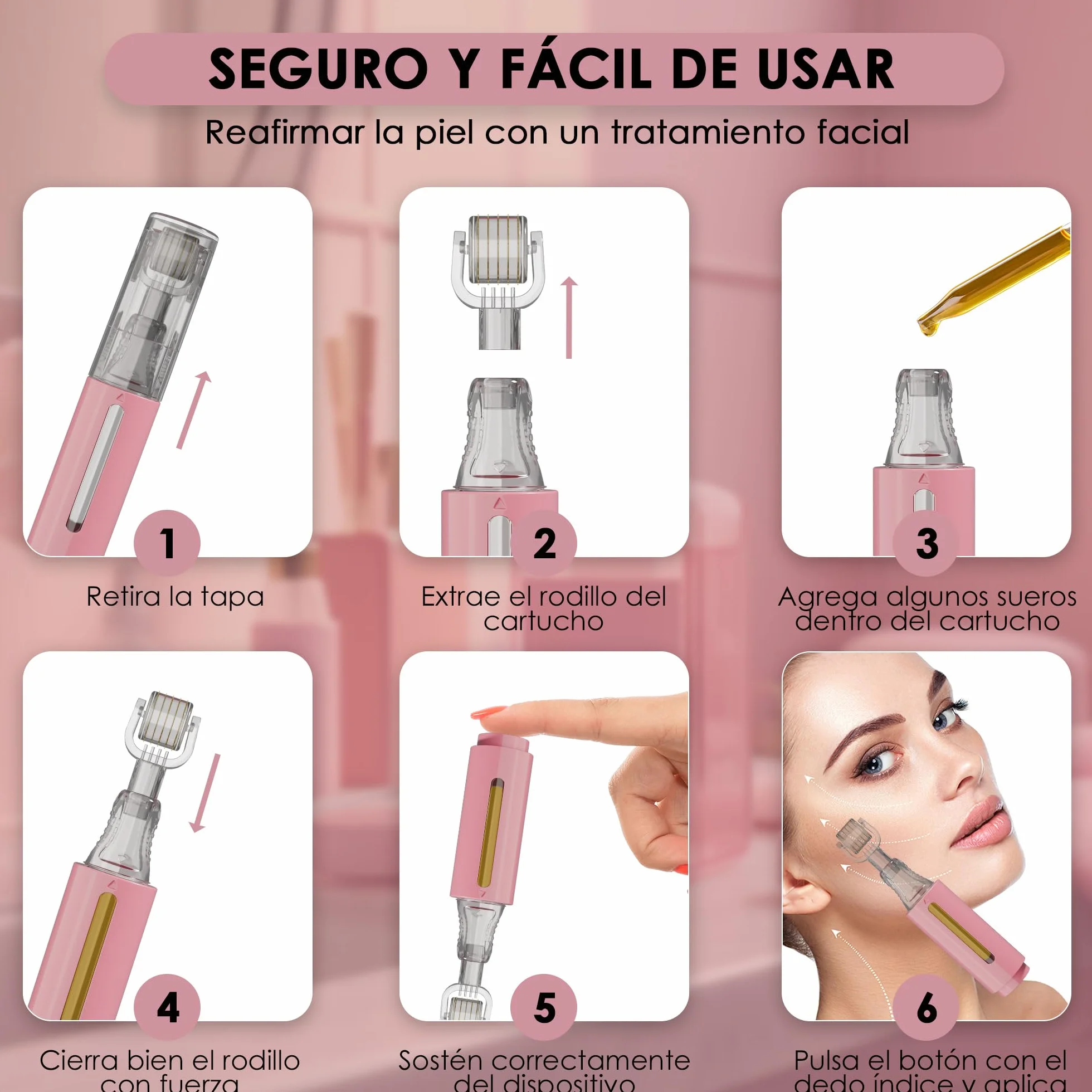 HAMINOS Derma Roller 0,25 mm con Depósito para Labios, Piel, Cabello, 105 Agujas de Titanio