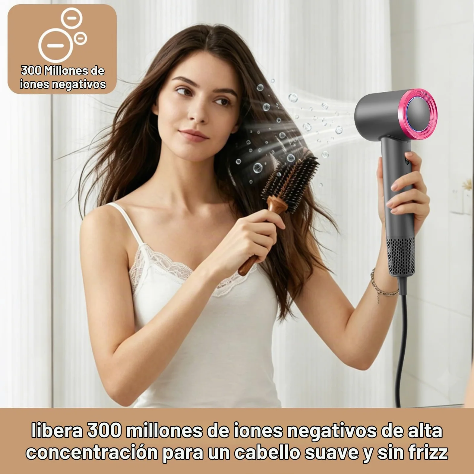 Secador de pelo iónico, motor sin escobillas 110000 RPM, secado rápido en 2 minutos, anti-encrespamiento, ligero y silencioso 50 dB, 4 niveles de calor, 2 velocidades y aire frío