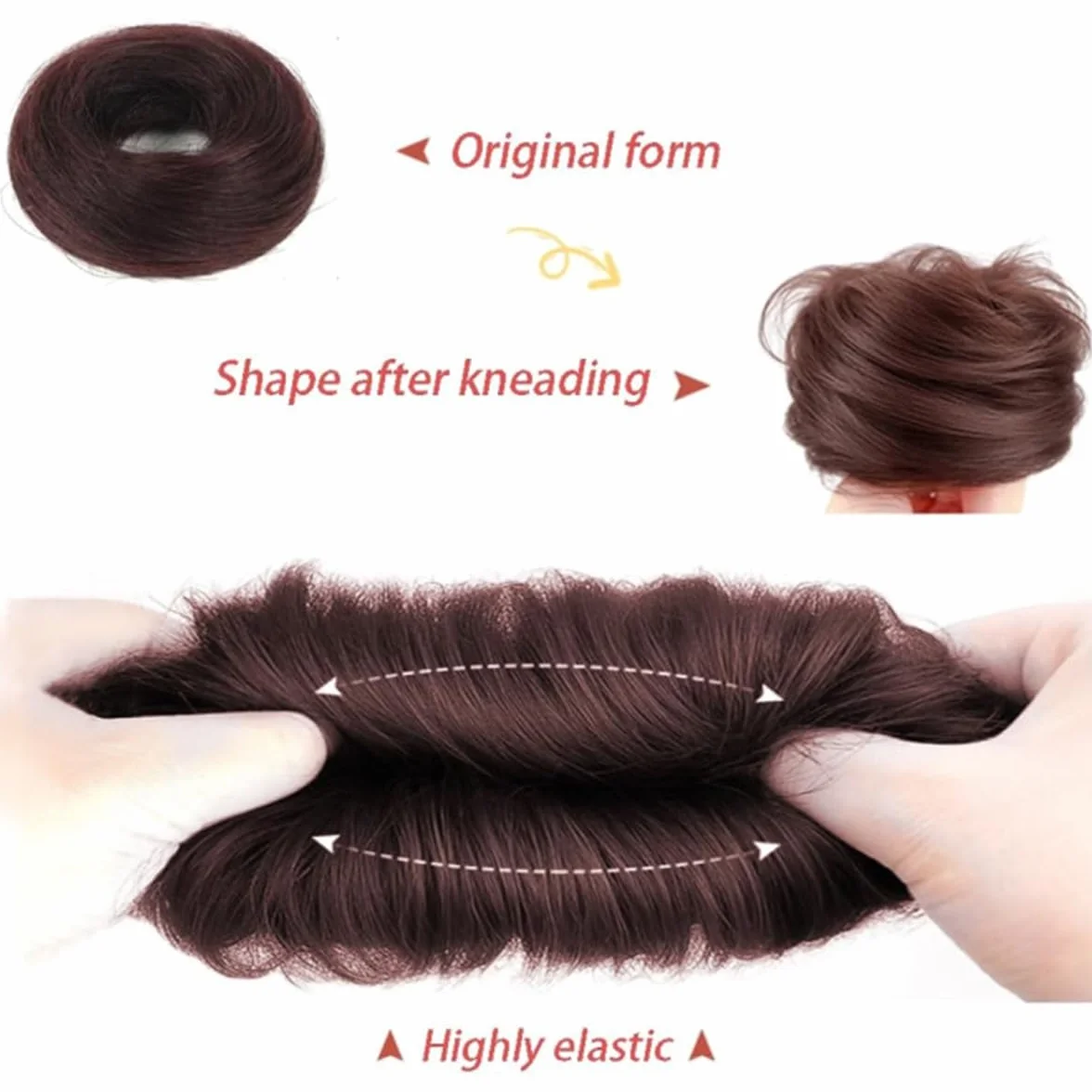 Coletero Moño Postizo Cabello Natural Mujeres Extensiones Pelo Real Marrón Oscuro
