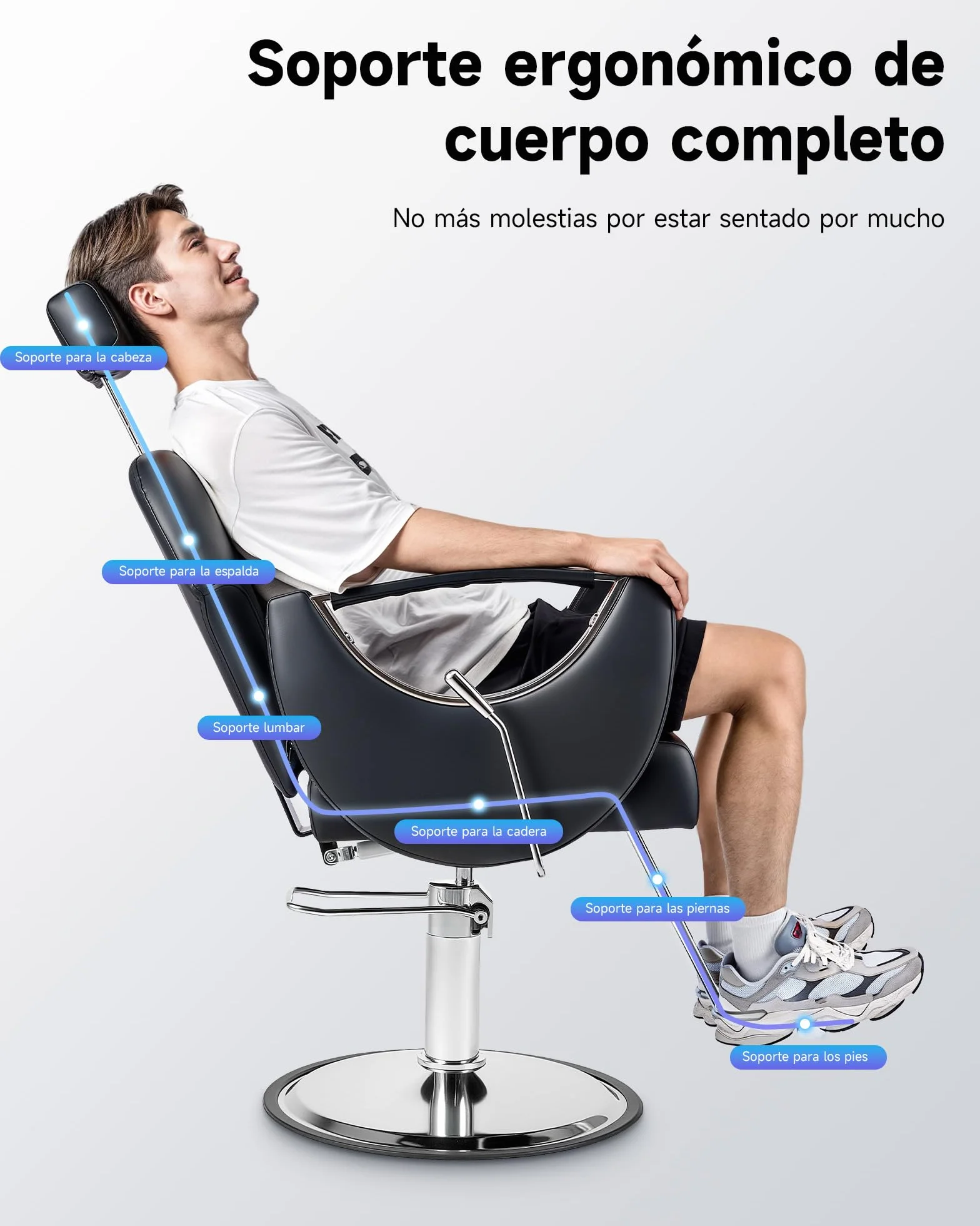 CO-Z Silla Peluquería Ajustable 90°-150° Sillón Barbero Bomba Hidráulica