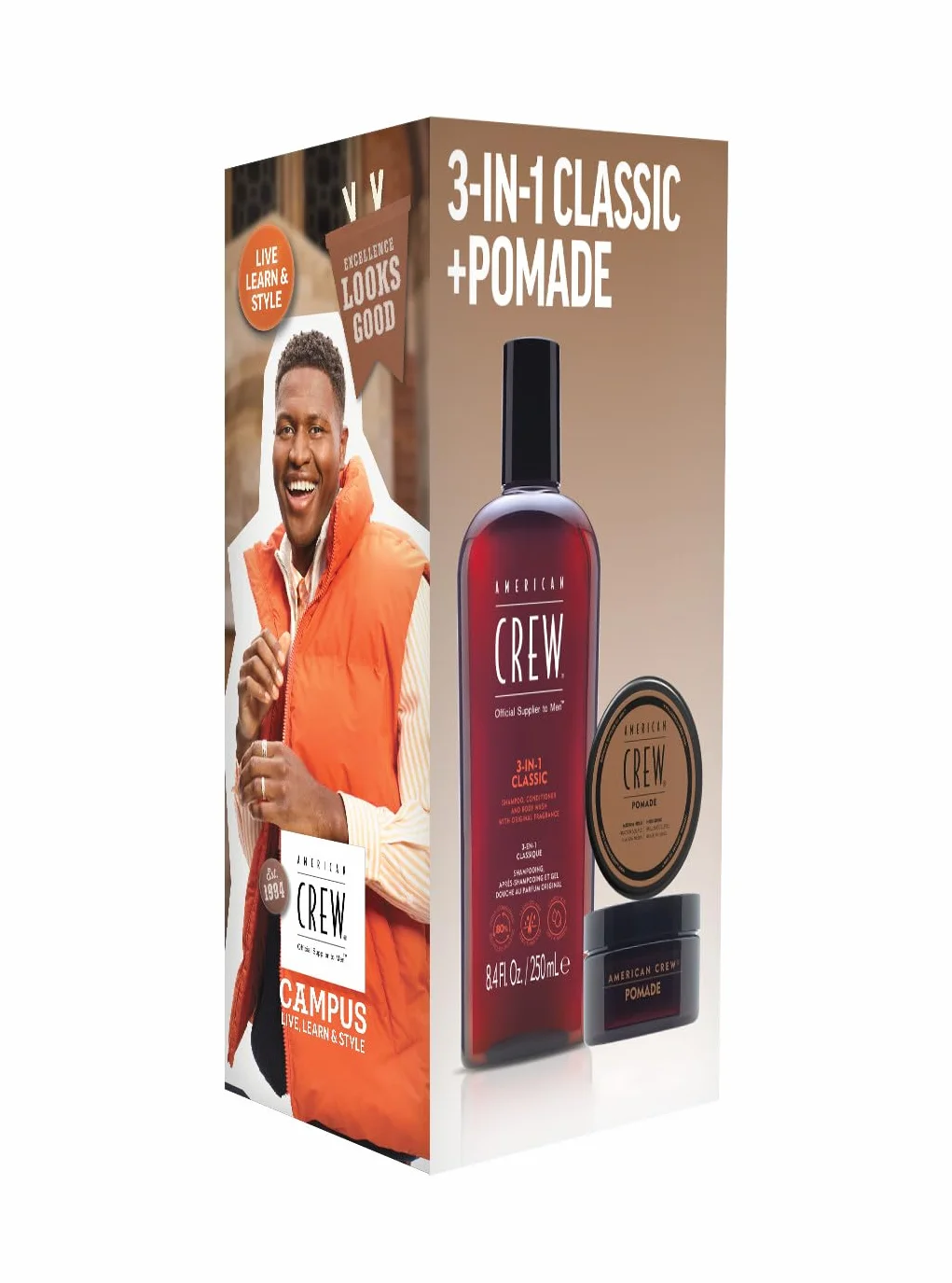 American Crew 3-in-1 Classic Shampoo Acondicionador y Gel de Baño 250ml + Pomade 50g