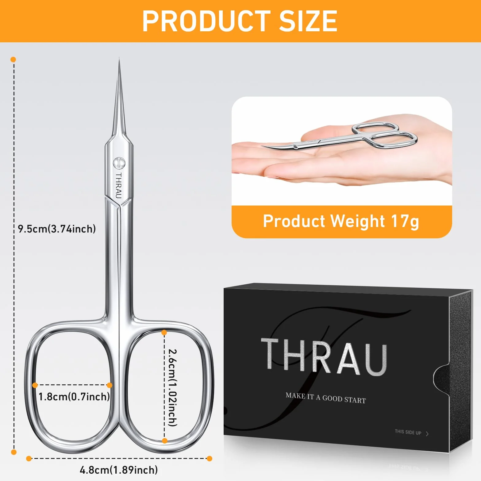 THRAU Tijeras para Cutículas Extra Finas Manicura Pedicura Uñas Hoja Curva