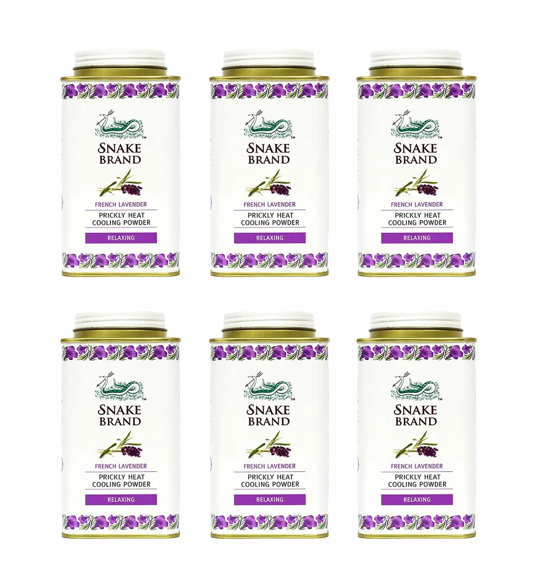 SNAKE BRAND Prickly Heat - Polvo refrescante relajante lavanda 140 g (paquete de 6)