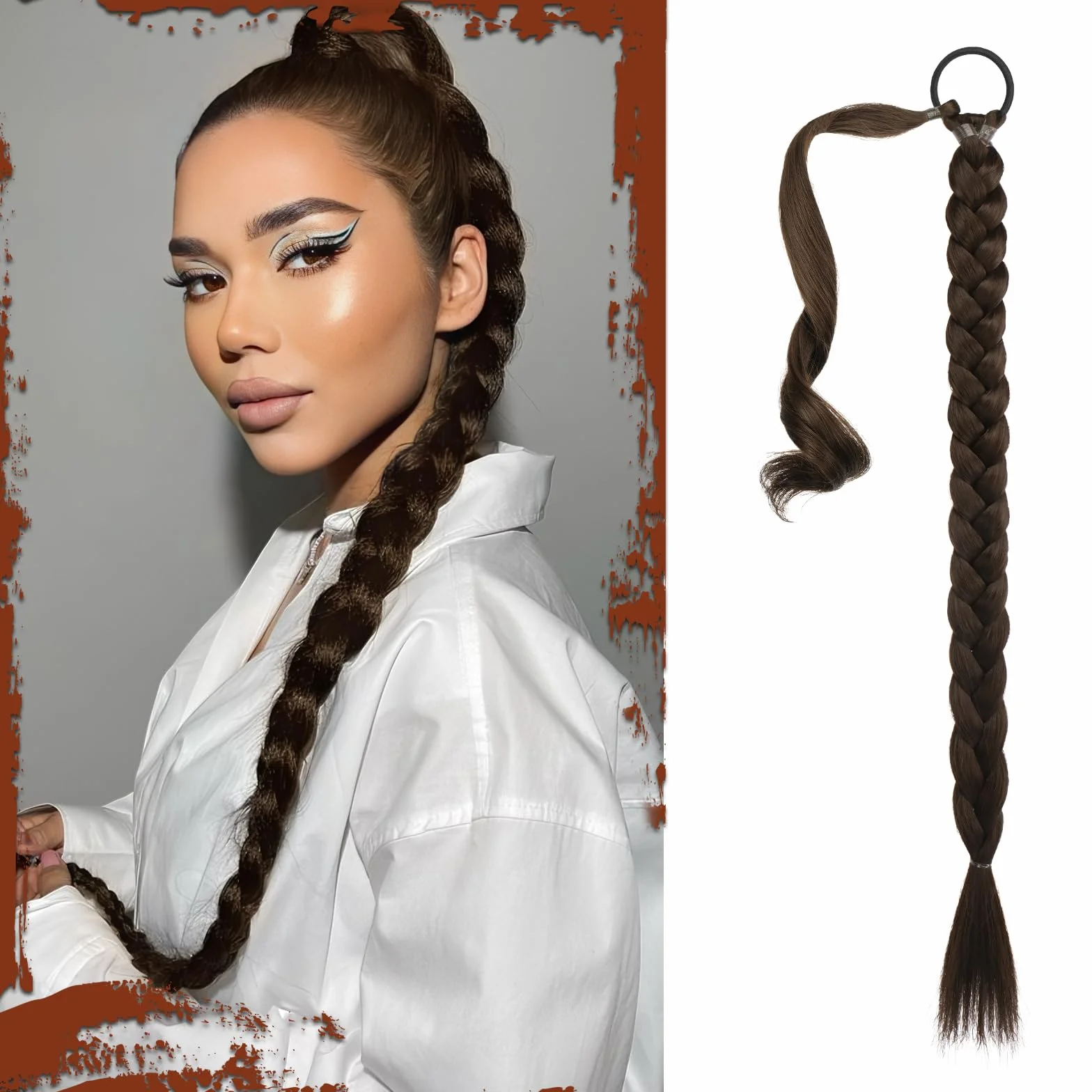 Extensión de Coleta Trenzada 86cm Pelo Sintético Rubio con Reflejos Dorados Pálidos