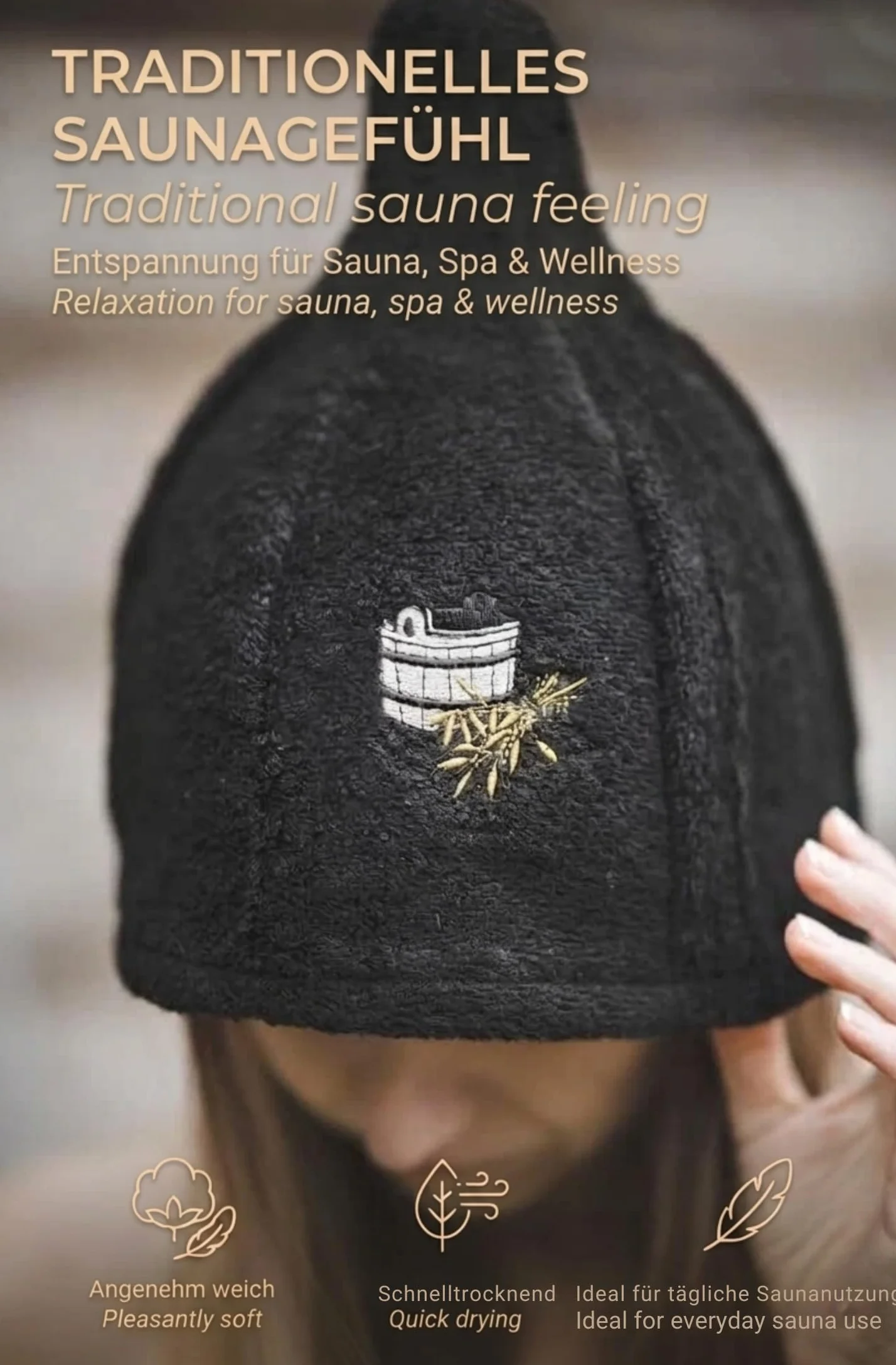 Sombrero de Sauna 100% Algodón Bordados Gorro Wellness Hombre Mujer