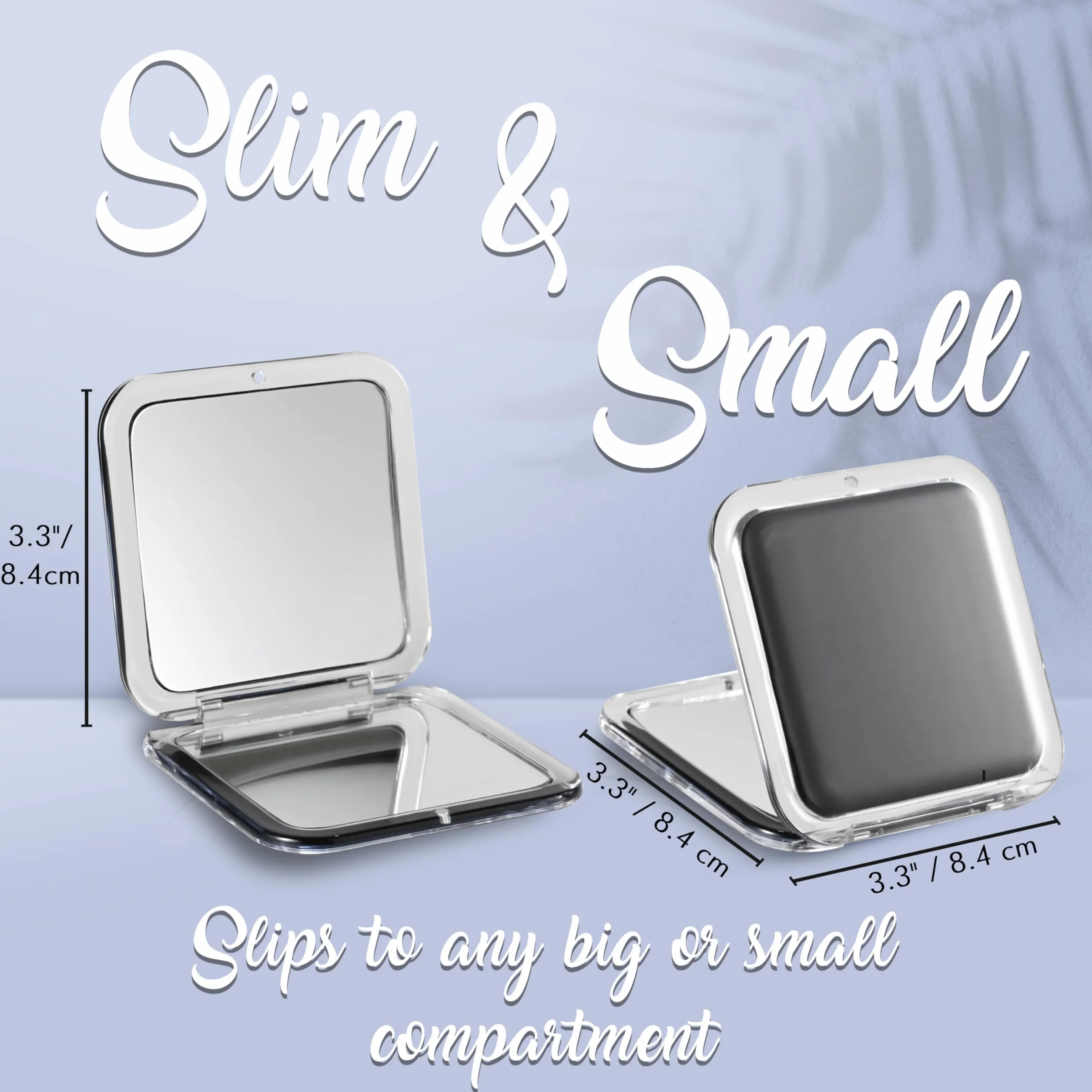 Mirrorvana Espejo ampliador compacto 30X para viajes, cuadrado plegable, 8,4 x 8,4 cm, negro