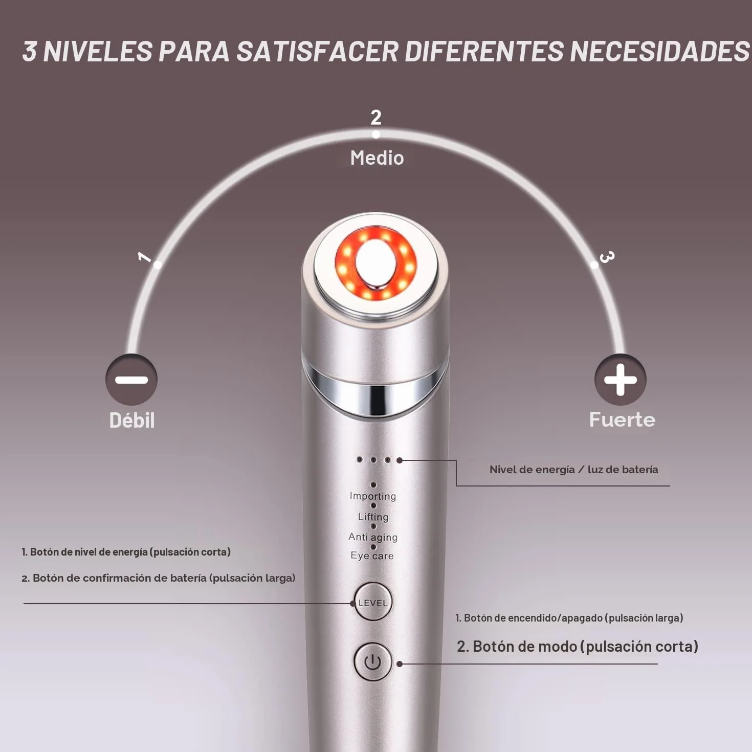 Aparato Radiofrecuencia Facial 4 en 1 Masajeador Facial Eléctrico con Tecnología de Radiofrecuencia y Pulso, 3 Niveles de Microcorrientes