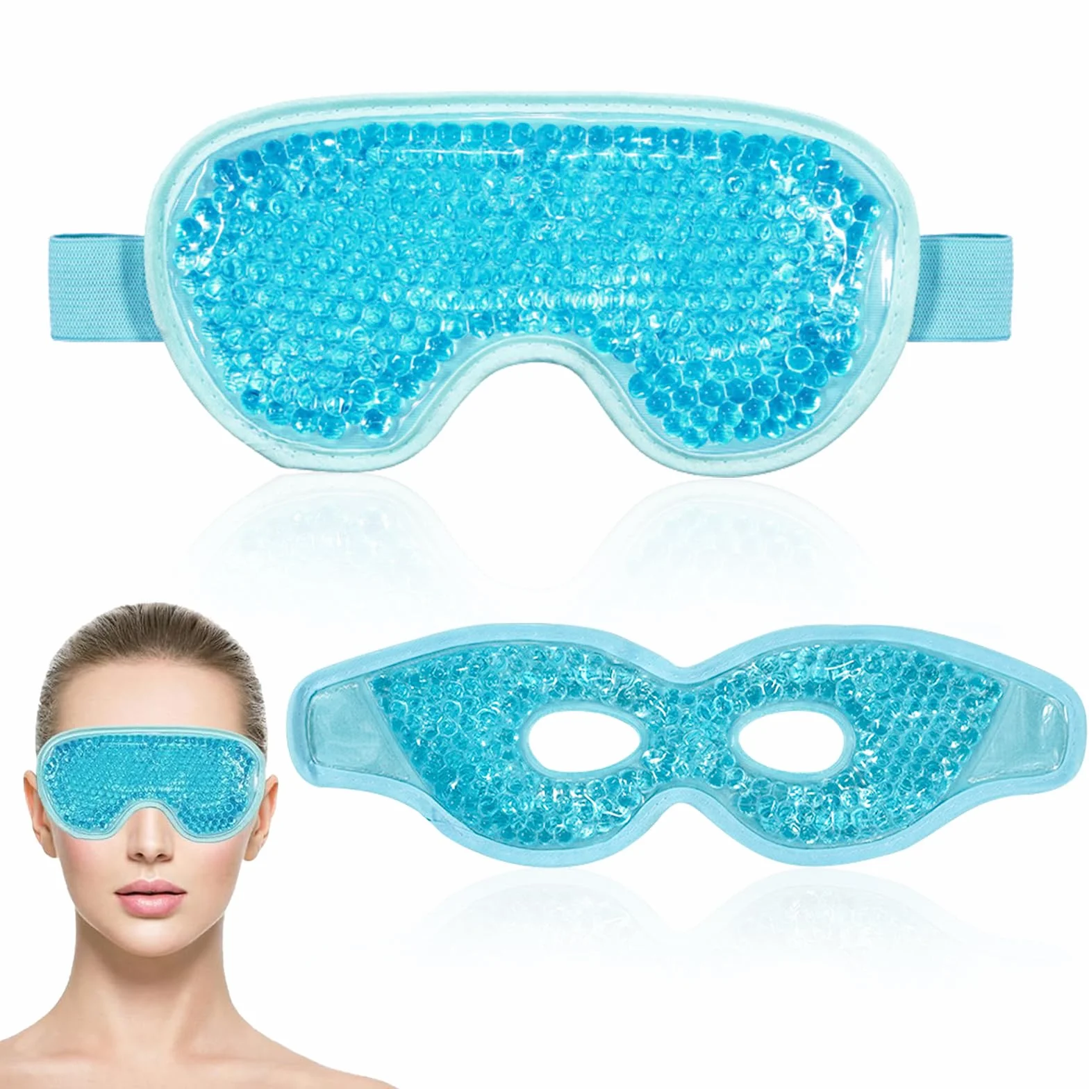 Scettar 2 Piezas Antifaz Gel Frío Ojos, Reutilizable Mascarilla para Dormir, Fría o Caliente, Alivio de Ojos Hinchados y Migrañas