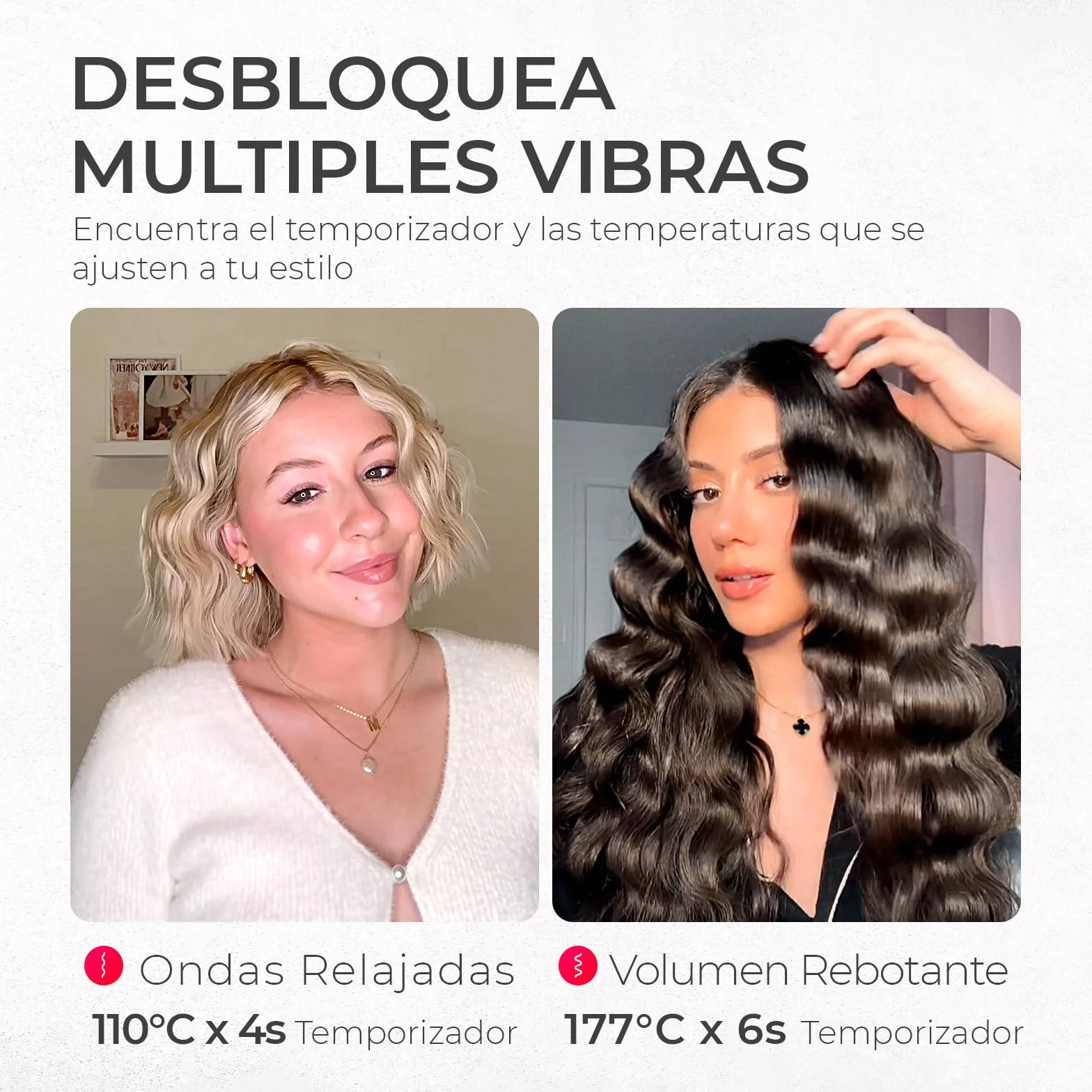 TYMO ROVY Rizador de Pelo Ondas, Beach Waves Plancha Ondas 32 mm para Grandes Rizos, Ideal para Principiantes, Rulos Ondulados Instantáneos, Ondulador de Pelo Iónico con 4 Temperaturas, Pantalla LED
