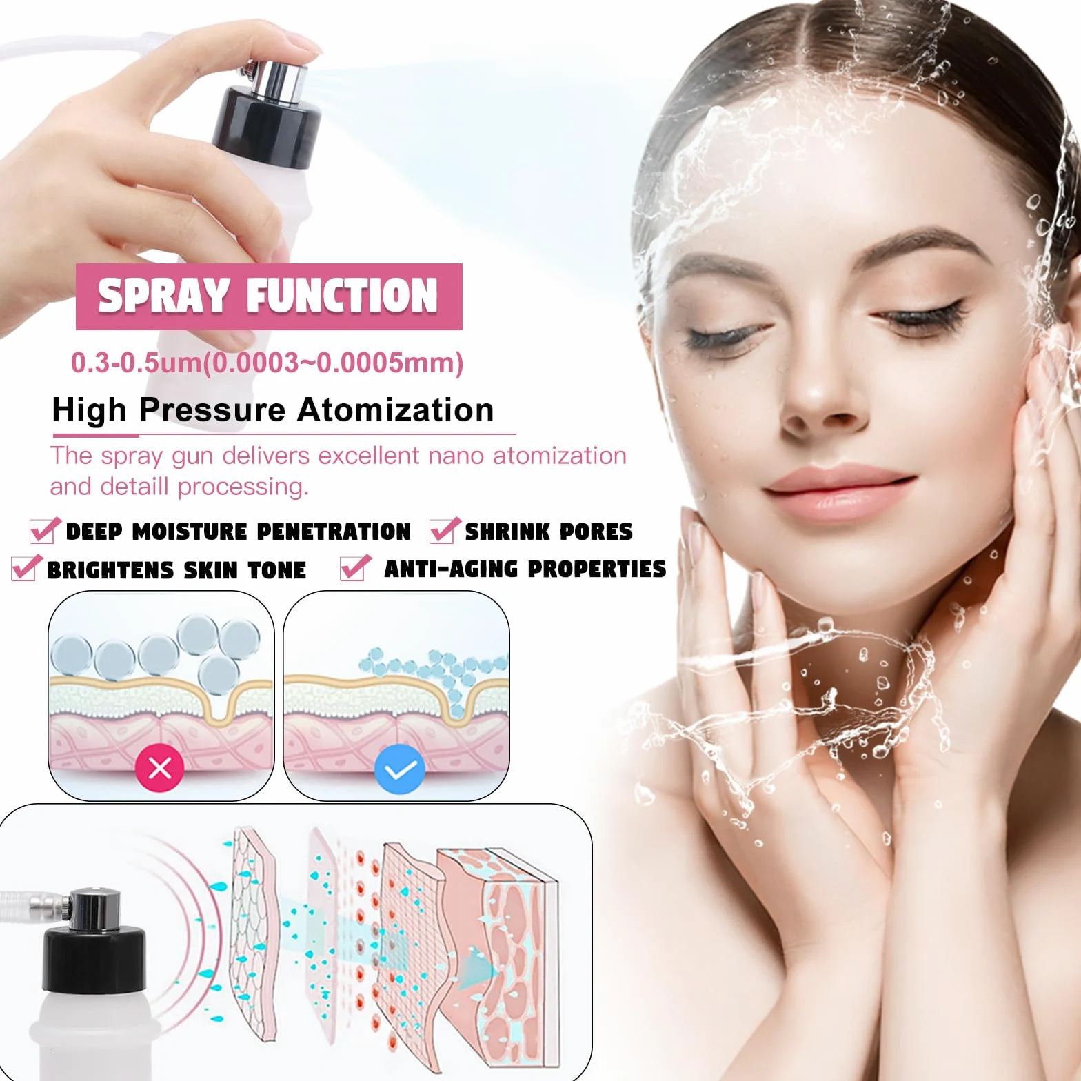 Beauty Star - Máquina de microdermoabrasión de diamante 3 en 1, máquina facial de succión de 0 a 70 cmHg, dispositivo profesional para el cuidado de la piel para uso doméstico y de salón, equipo de