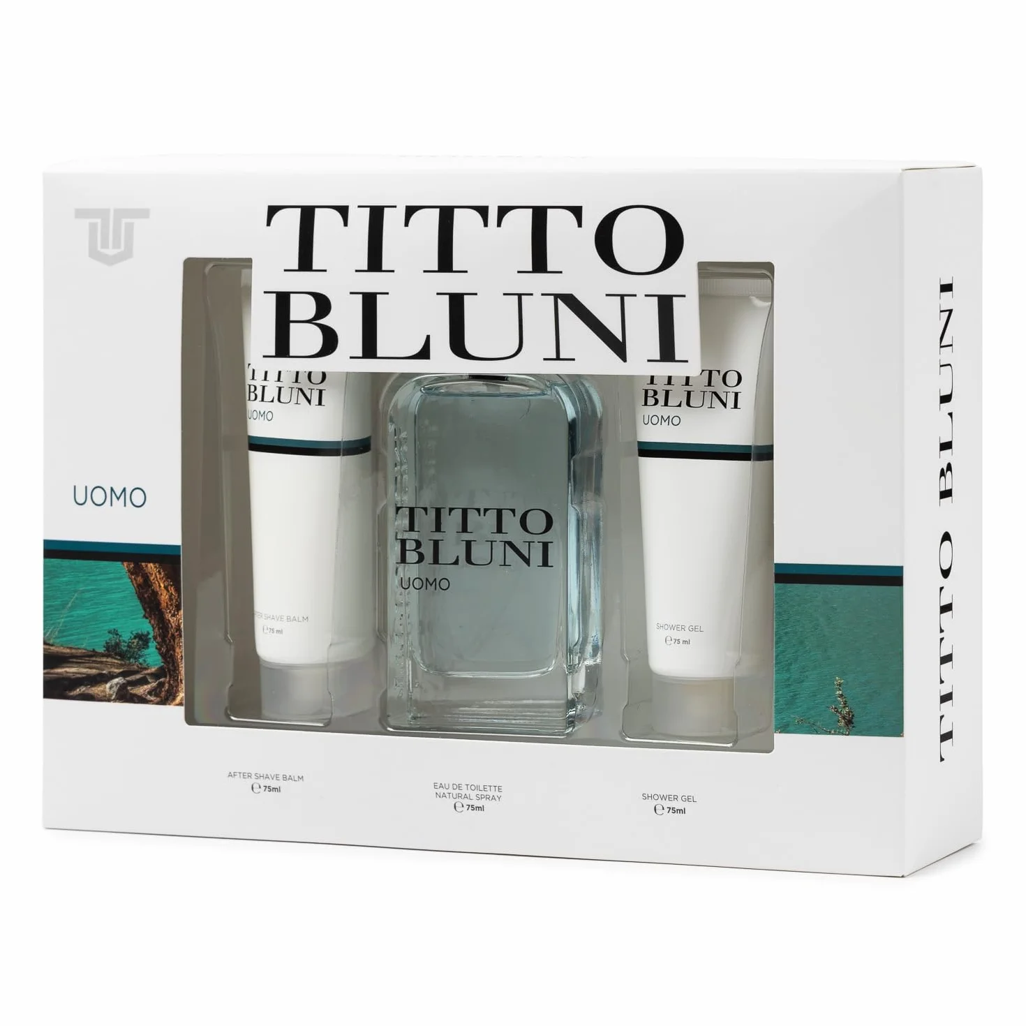 TITTO BLUNI Estuche de Regalo para Hombre, Eau de Toilette 75 ml, Gel de Baño 75 ml, After Shave 75 ml