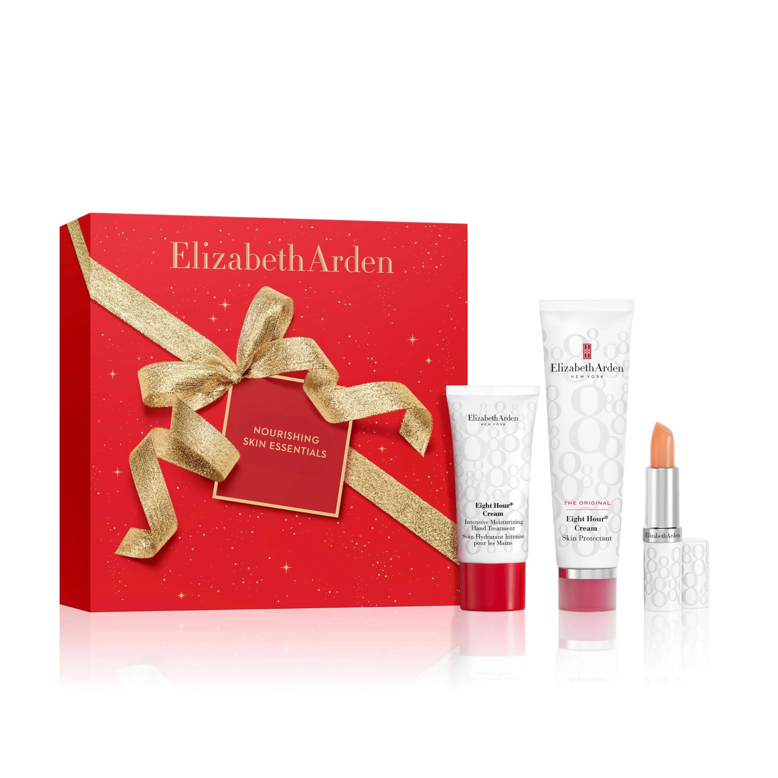 Elizabeth Arden - Eight Hour Nourishing Skin Essentials Caja Regalo 3 Piezas, Balsamo Labial Con Protector Solar SPF 15, Crema de Manos y Skin Protectant, Skincare para Regalos Originales Para Mujer