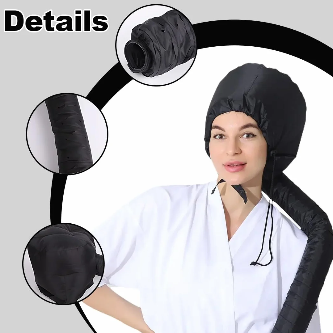 Secador de Pelo Portátil con Gorro Térmico Profesional para Rizos, Difusor de Viaje (Negro)