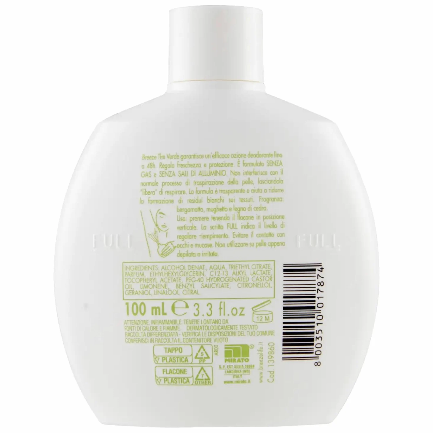 Breeze - Desodorante para té verde (12 unidades, sin gas y sin sales de aluminio, desodorante perfumado de 48 horas, 100 ml, incluye llavero Beni Culinari gratuito)