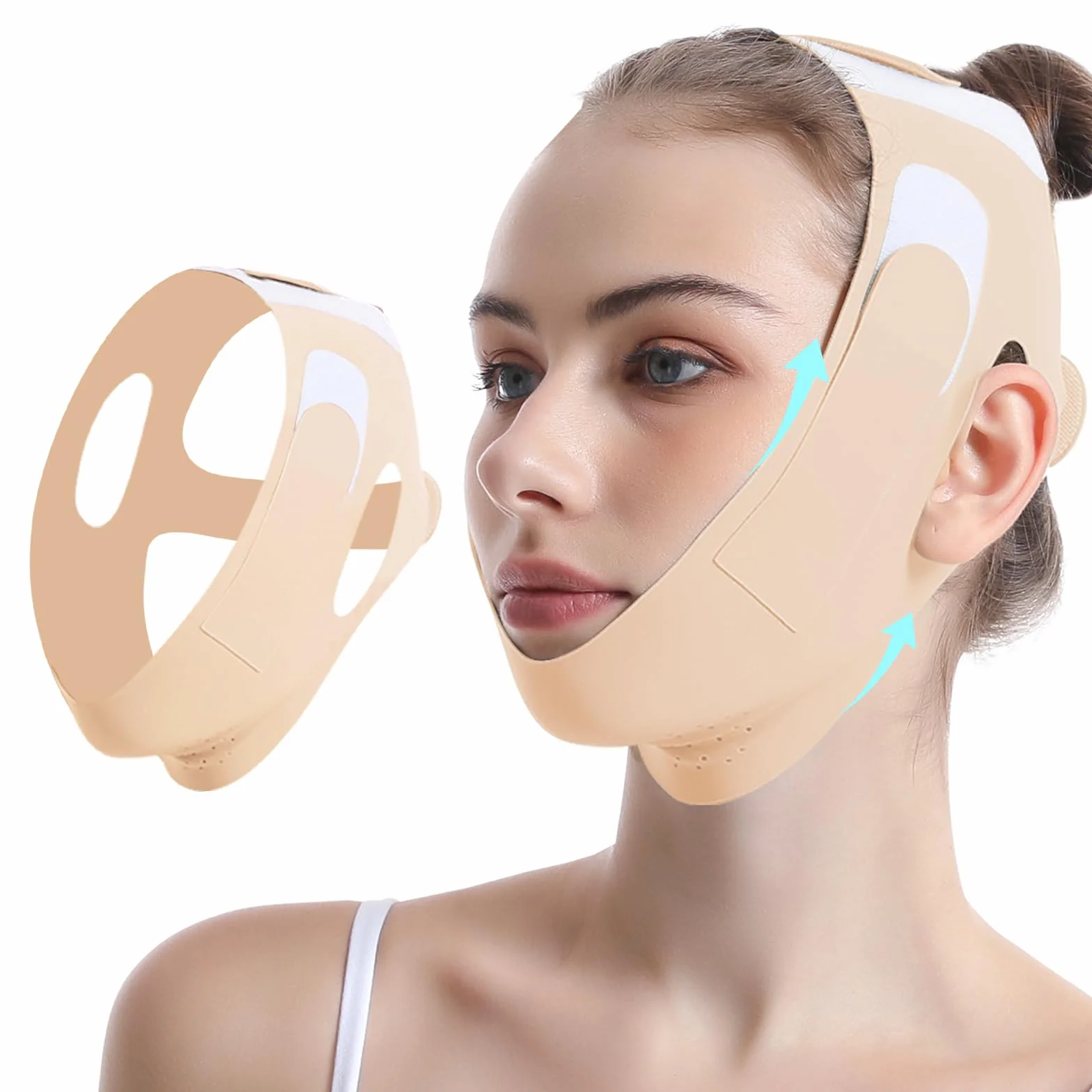 Mascarilla V-Line Mentón Ice-Cool Reductor Papada Reutilizable Banda Lifting Facial Definir Mandíbula Reafirmar Rostro Beige