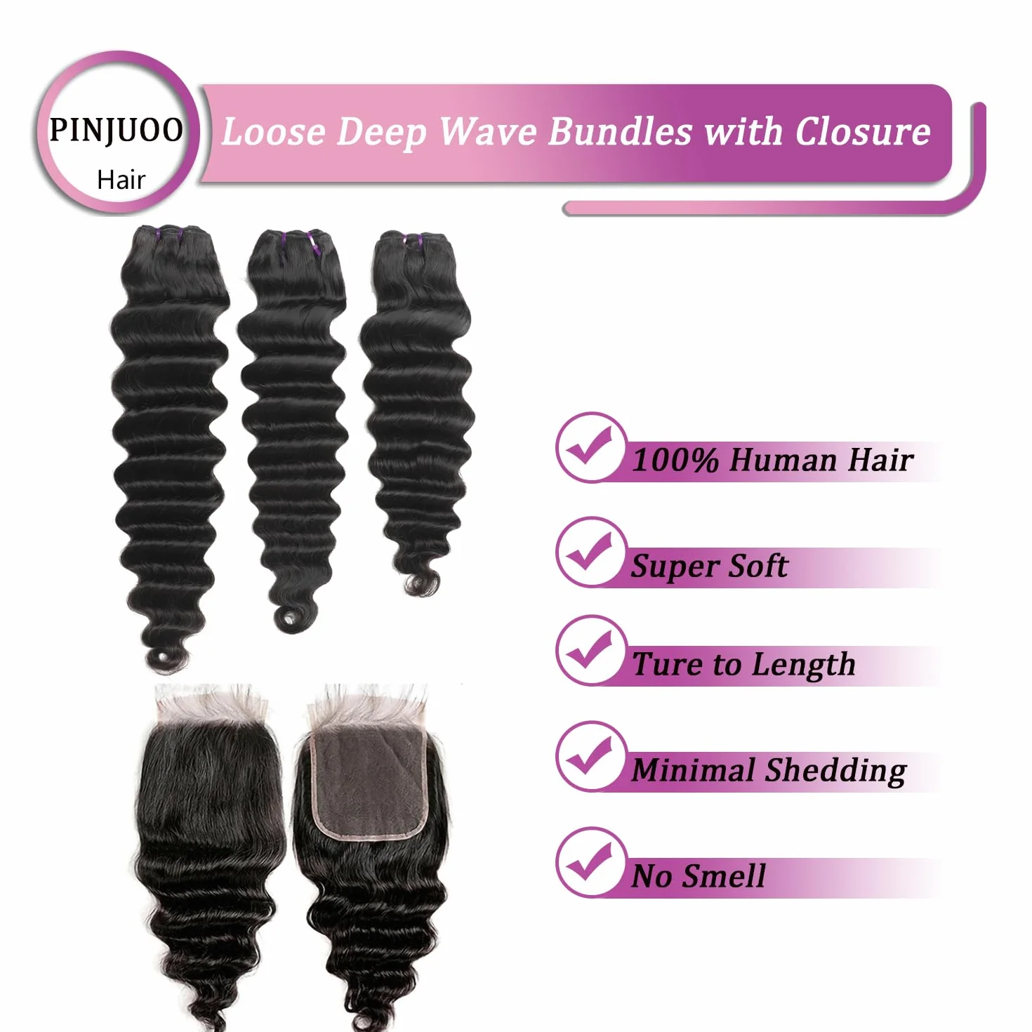 3 paquetes sueltos de onda profunda con cierre de encaje HD de 4 x 4 pulgadas, 16, 18, 20+14 pulgadas, 100 % sin procesar, cabello brasileño Remy húmedo y ondulado con cierre, cabello humano