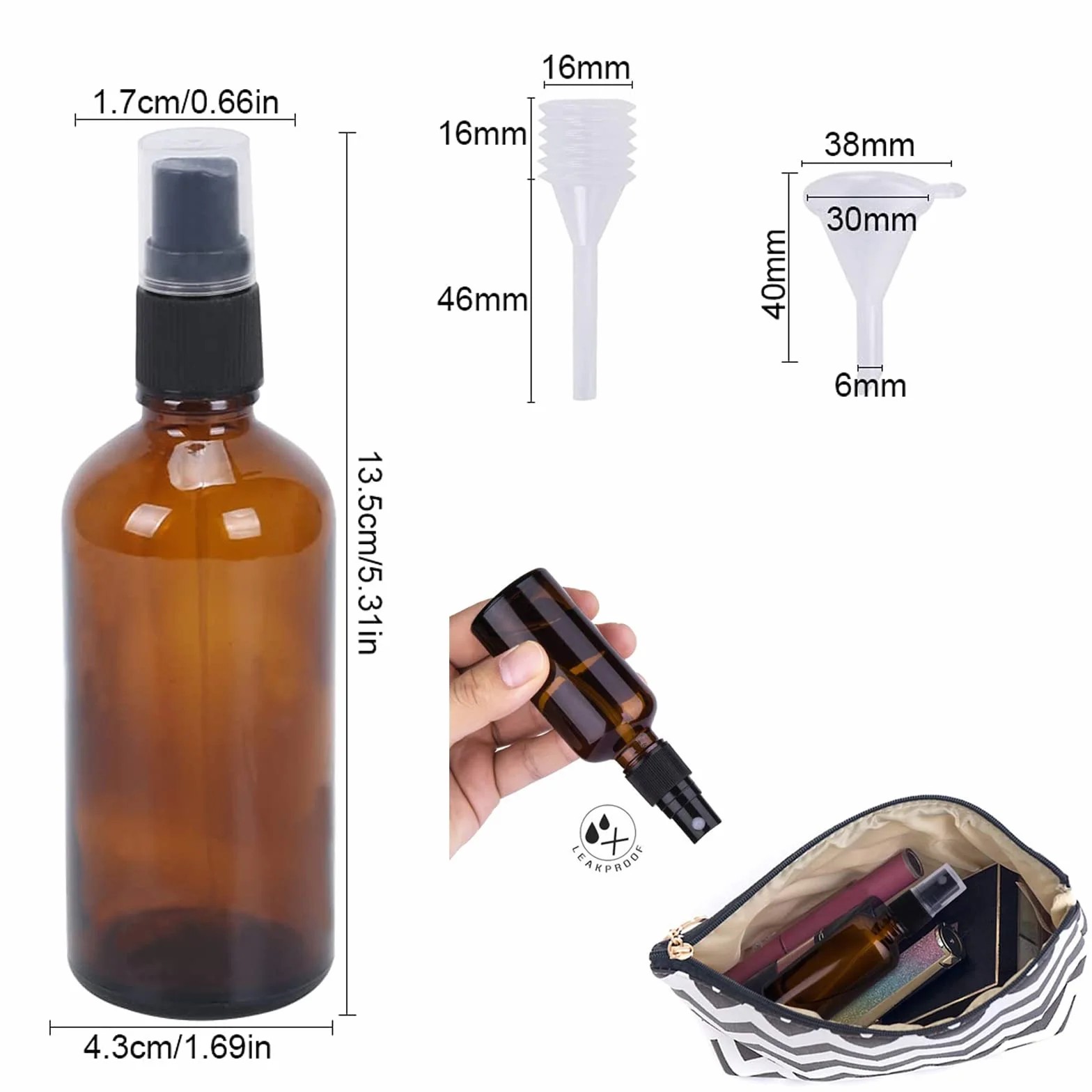 Bote Spray Pulverizador Cristal 100ml, Botellas de Vidrio Ámbar Vacías para Aceite Esencial, Aromaterapia