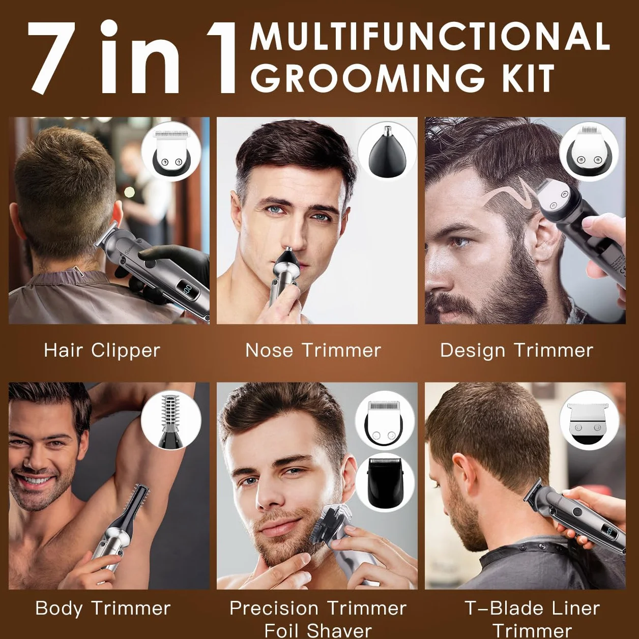 Máquina de Cortar Pelo Recortadora de Barba 7 en 1 Eléctrica Hombre