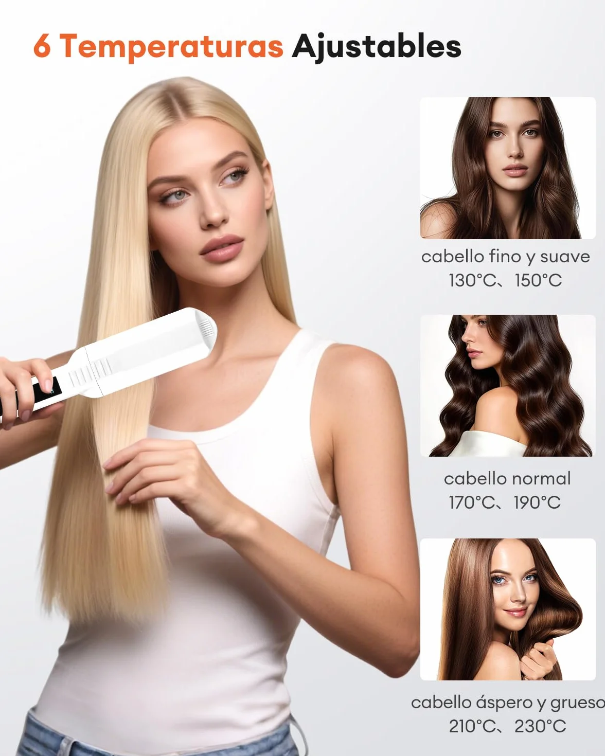 Planchas del Pelo Ceramic Crimp 3 in 1, Cerámica Anti-Estática, 6 Temperatura Ajustables 130-230 ℃, Calentamiento Instantáneo, Rizador Pelo Ondas Para Crear Volumen y Textura
