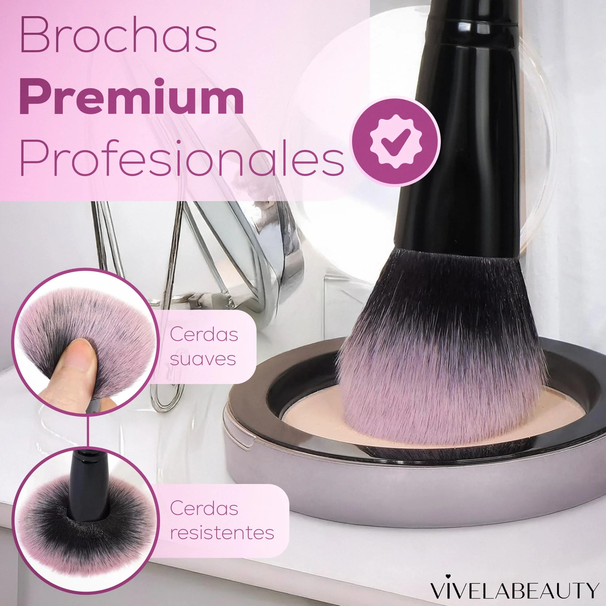 VIVELA 18 Brochas de Maquillaje Profesional con Esponja, Pinceles Negro Perla para Base Polvos Colorete