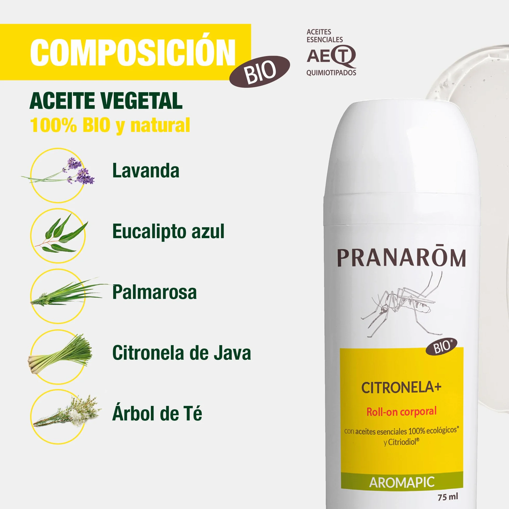 PRANAROM Aromapic Roll-On Antimosquitos Citronela Natural Bio 75ml