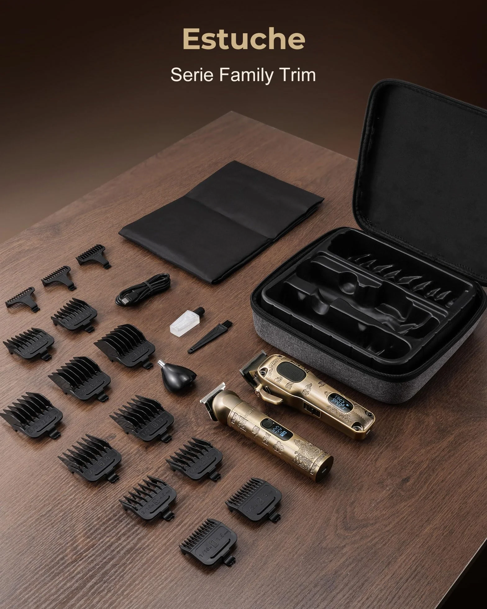 VGRPRO Profesional Cortapelos Hombre Inalámbrico Kit Cortadora de Pelo y Trimmer con Caja de Embalaje Dorado