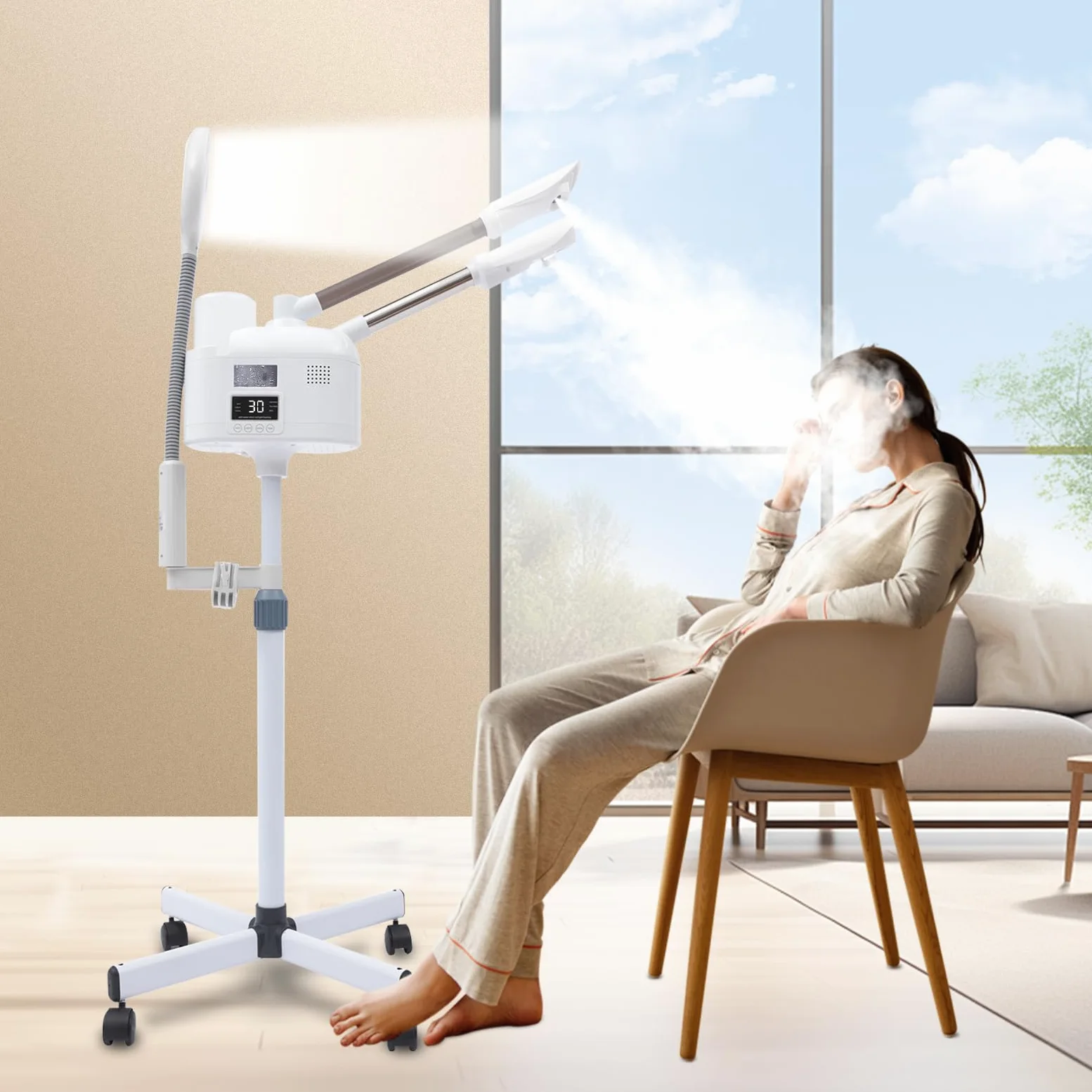 Vaporizador facial 3 en 1 Spa Salon Combi Vapozon, vaporizador de ozono, lámpara de lupa, humidificador, salón de belleza, sauna facial