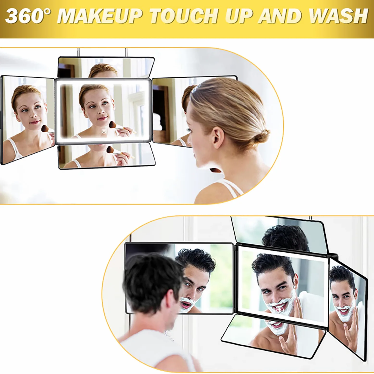 Espejo de maquillaje ajustable de 5 vías, herramienta de corte de pelo con gancho retráctil, atenuación continua, ver la parte posterior de la cabeza, 200 caracteres máx