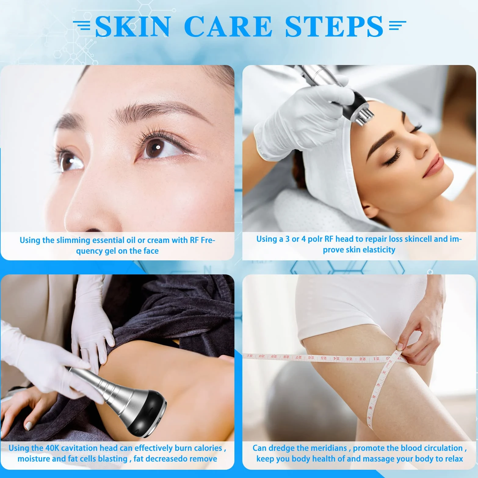 3 en 1 Máquina de Adelgazamiento de Belleza 40K Instrumento de pérdida de Peso por radiofrecuencia Máquina de Adelgazamiento ultrasónica para Abdomen, glúteos y Muslos, Cuidado de la Piel