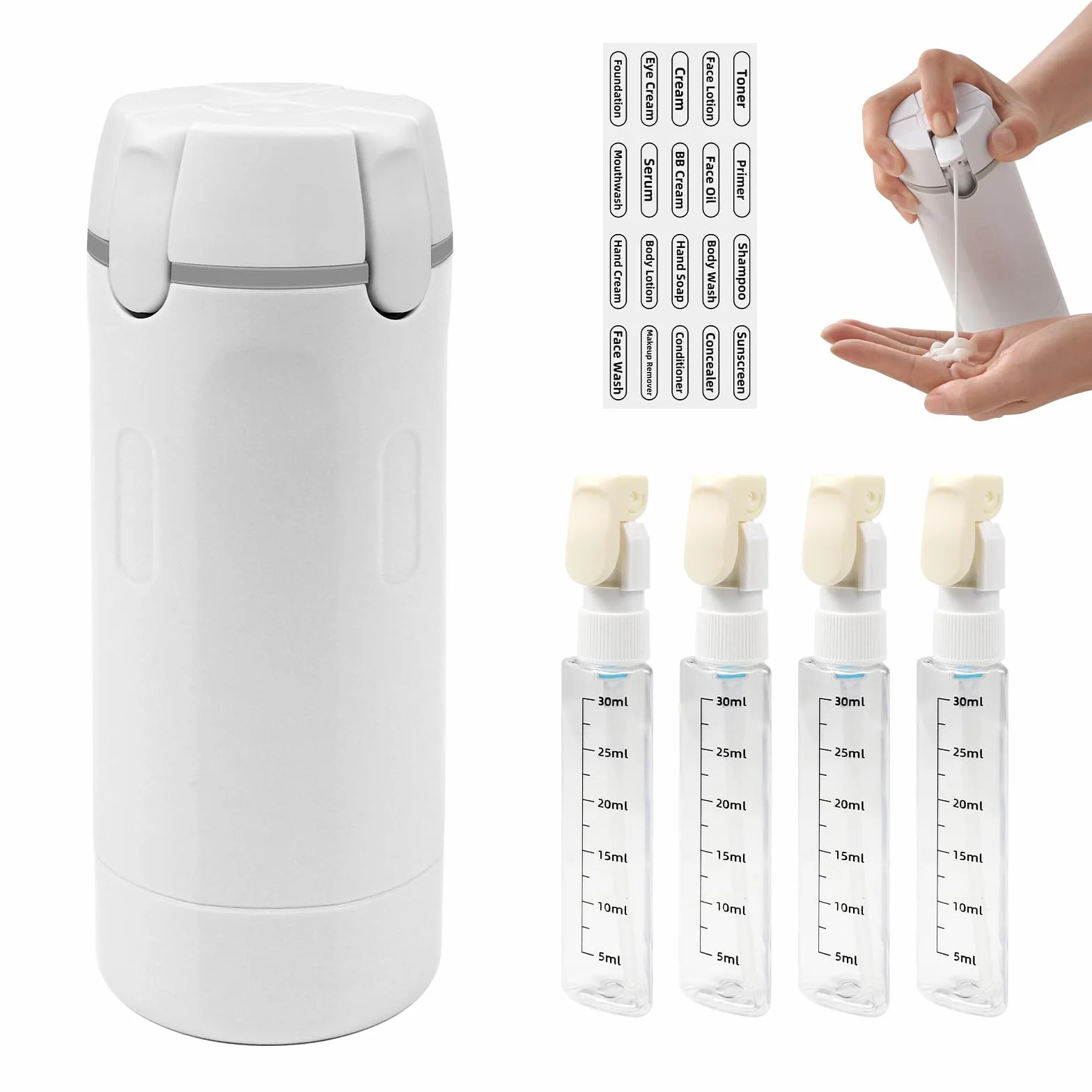 4 en 1 Dispensador de Viaje 30 ml Botellas Recargables Antifugas con Estuche