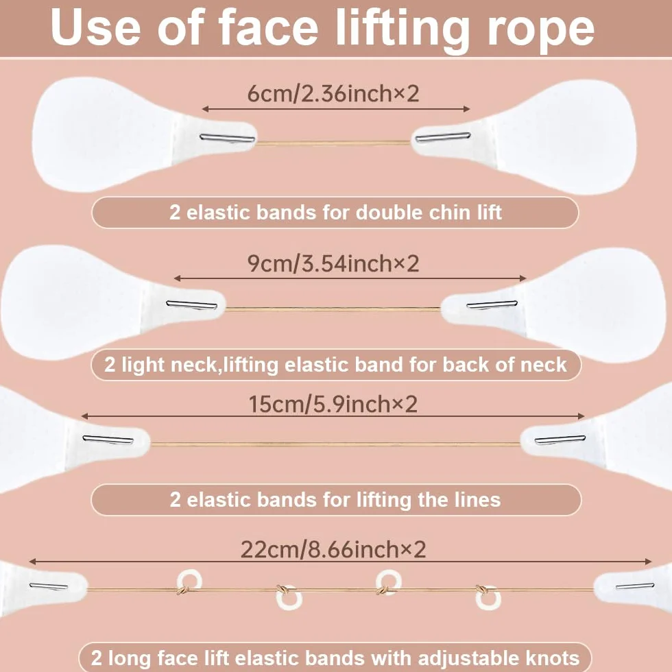 Kit de Cintas Lifting 80 Parches Invisibles + 4 Elásticos Contorno en V Instantáneo Rostro Cuello Ojeras