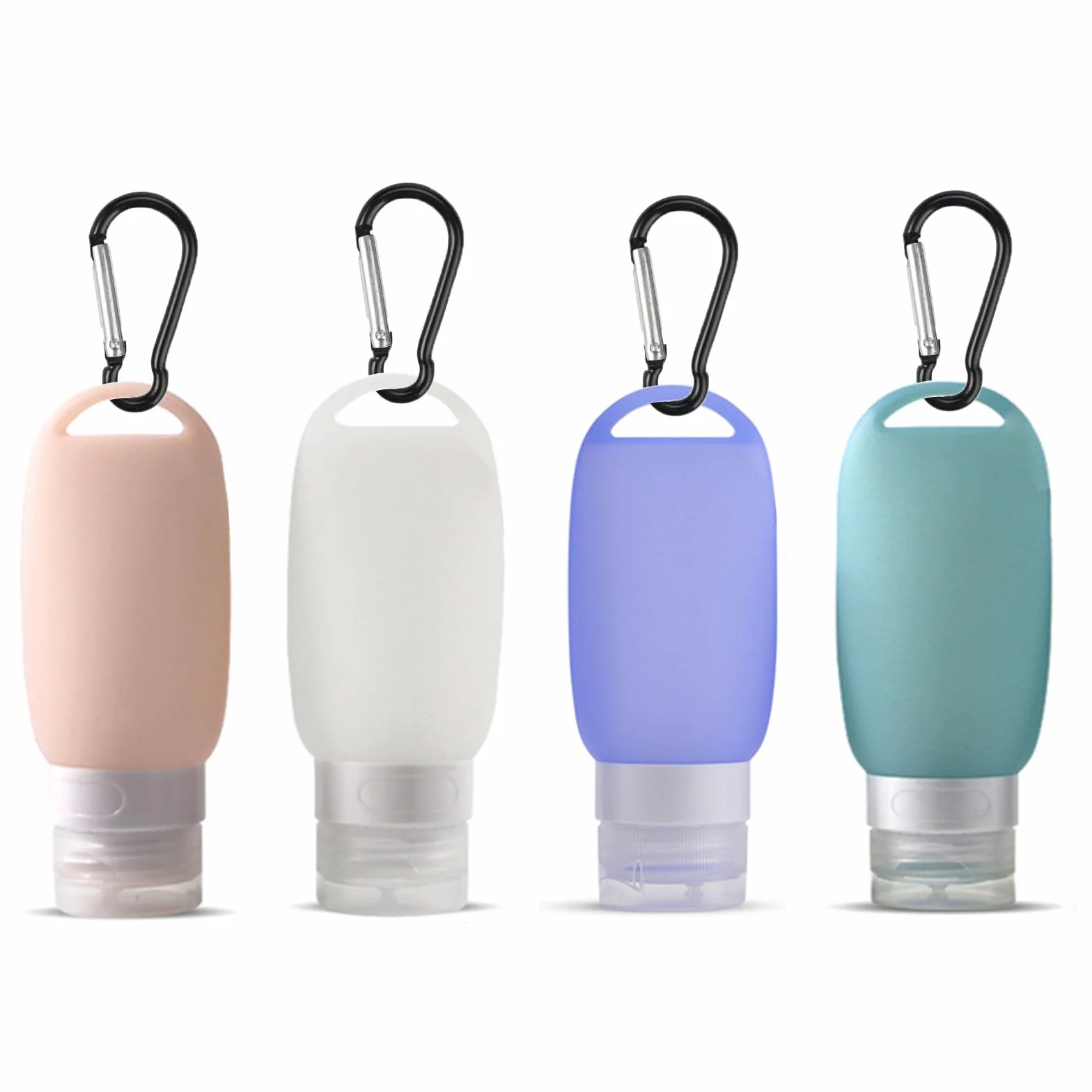 Botellas de Viaje de Silicona 60 ml Recargables TSA Aprobado con Mosquetón para Gel Champú Loción 4 Piezas