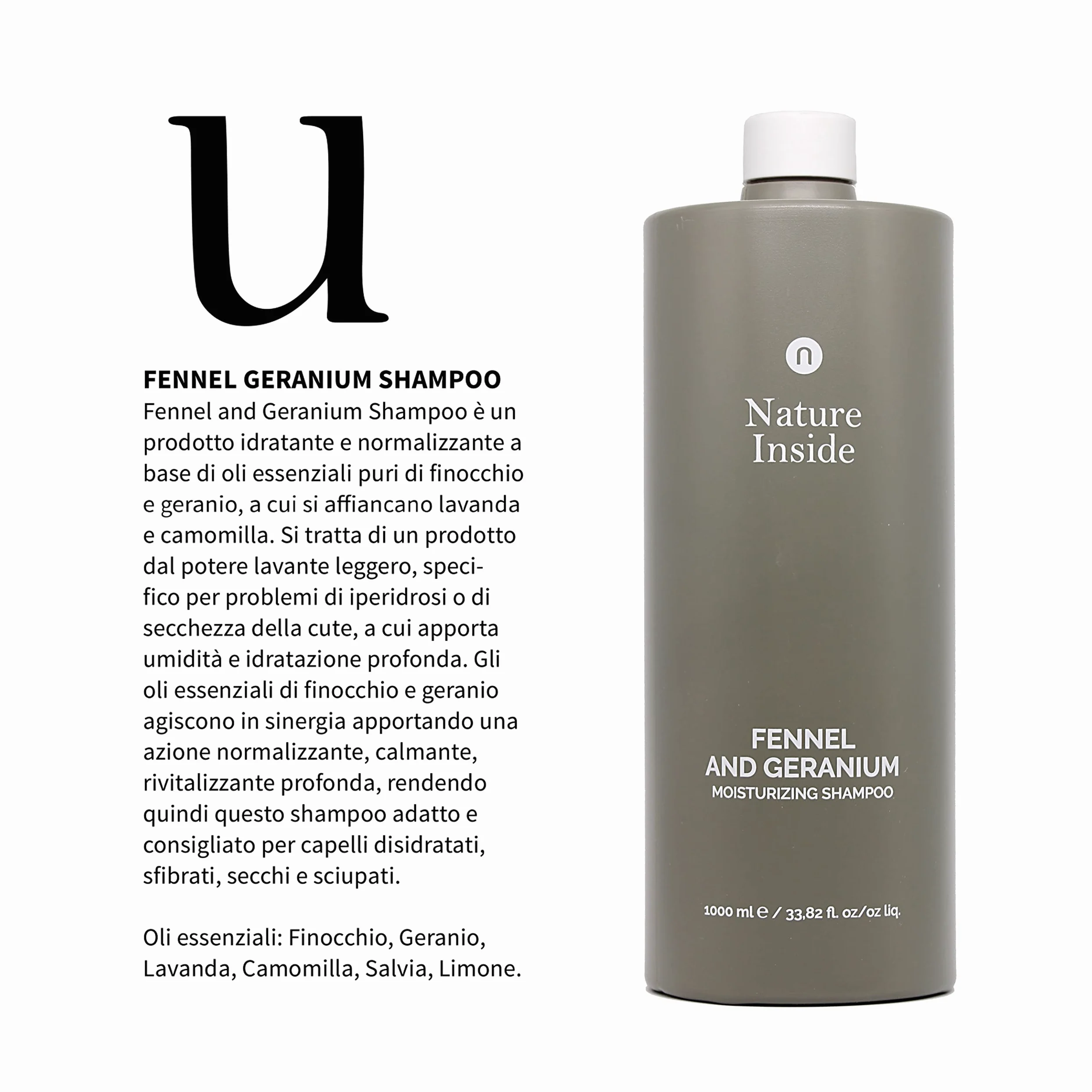 Naturalmente - Champú hidratante de hinojo y geranio, 1000 ml