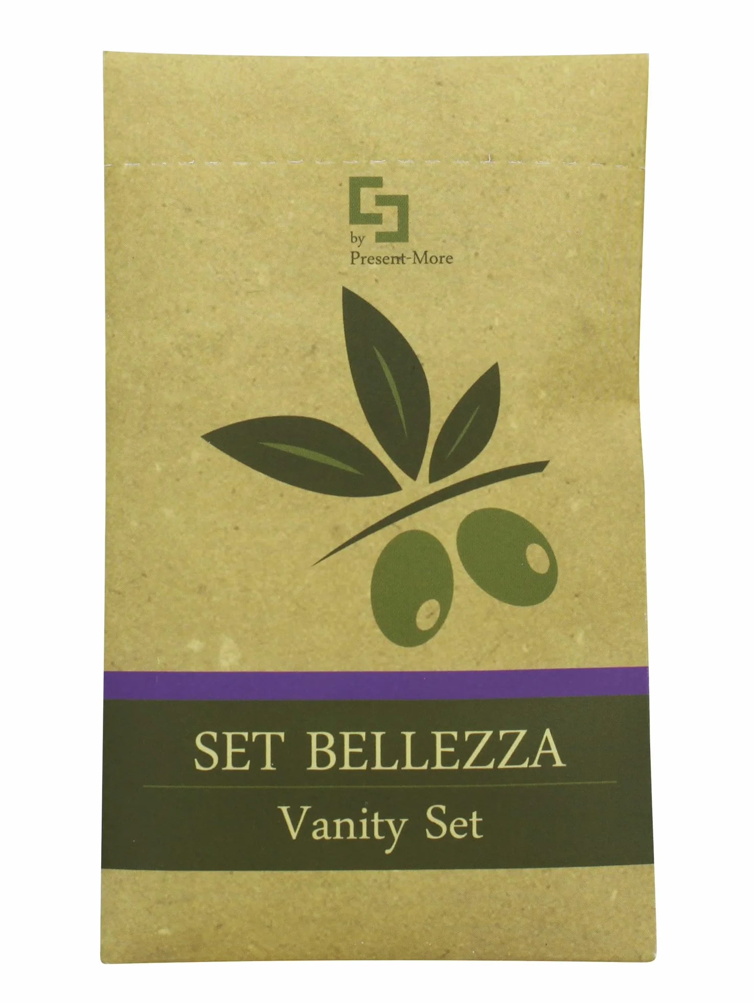 Present-More Vanity set Beauty Oil - Tocador pequeño 250 unidades para Hoteles y B&B | Tocador pequeño embolsado individualmente y envasado en material Stone Paper | Kit con discos, lima y algodón - Embalaje ecológico de Stone Paper - Ideal para Hoteles y