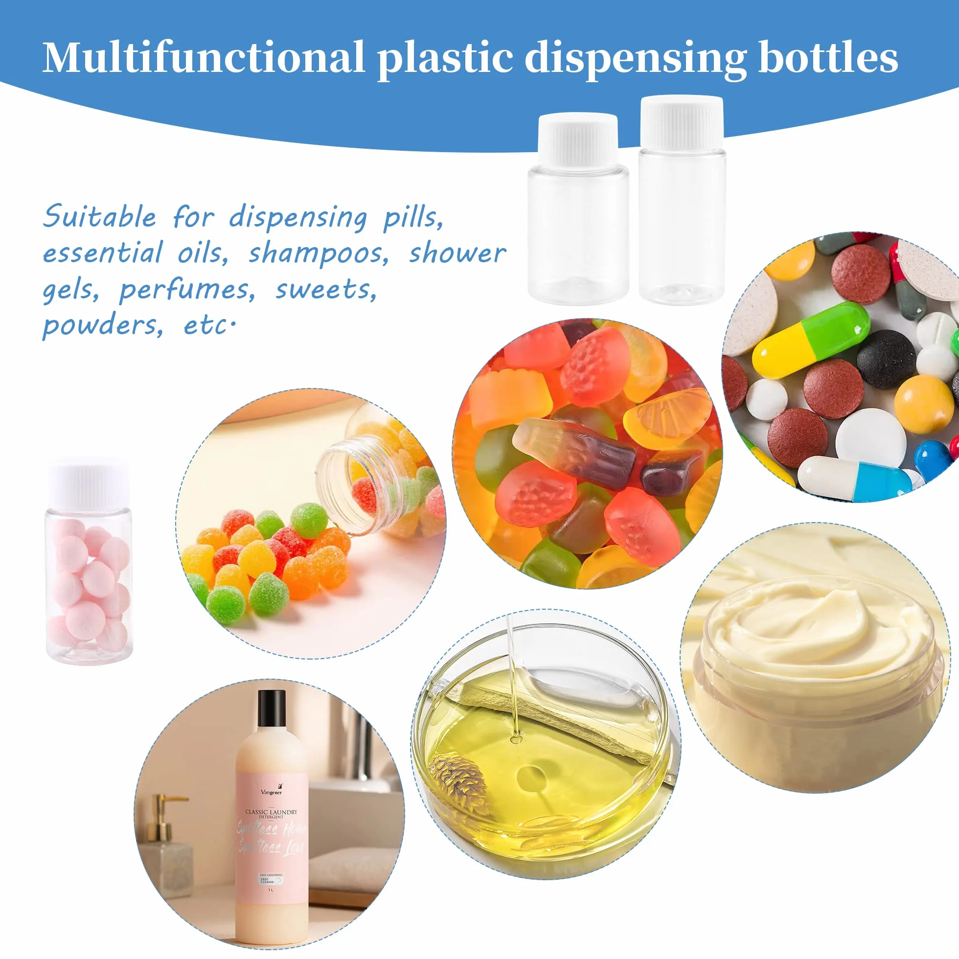 Botellas Pequeñas de Plastico Transparente 20ml 30ml con Tapón de Rosca Blanco para Viaje