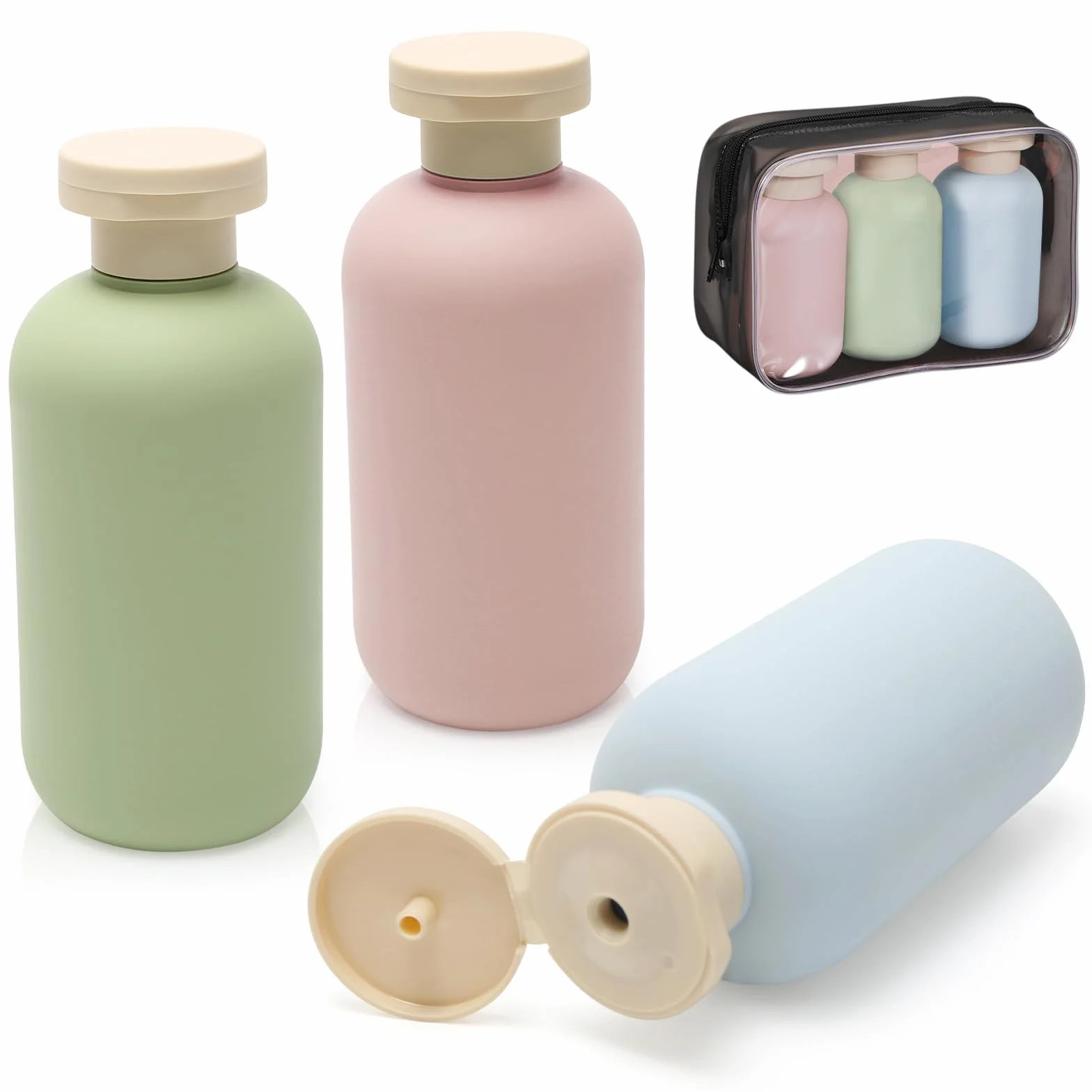 Botellas de viaje 200 ml recargables para champú, desinfectante de manos, limpiador facial, gel de ducha