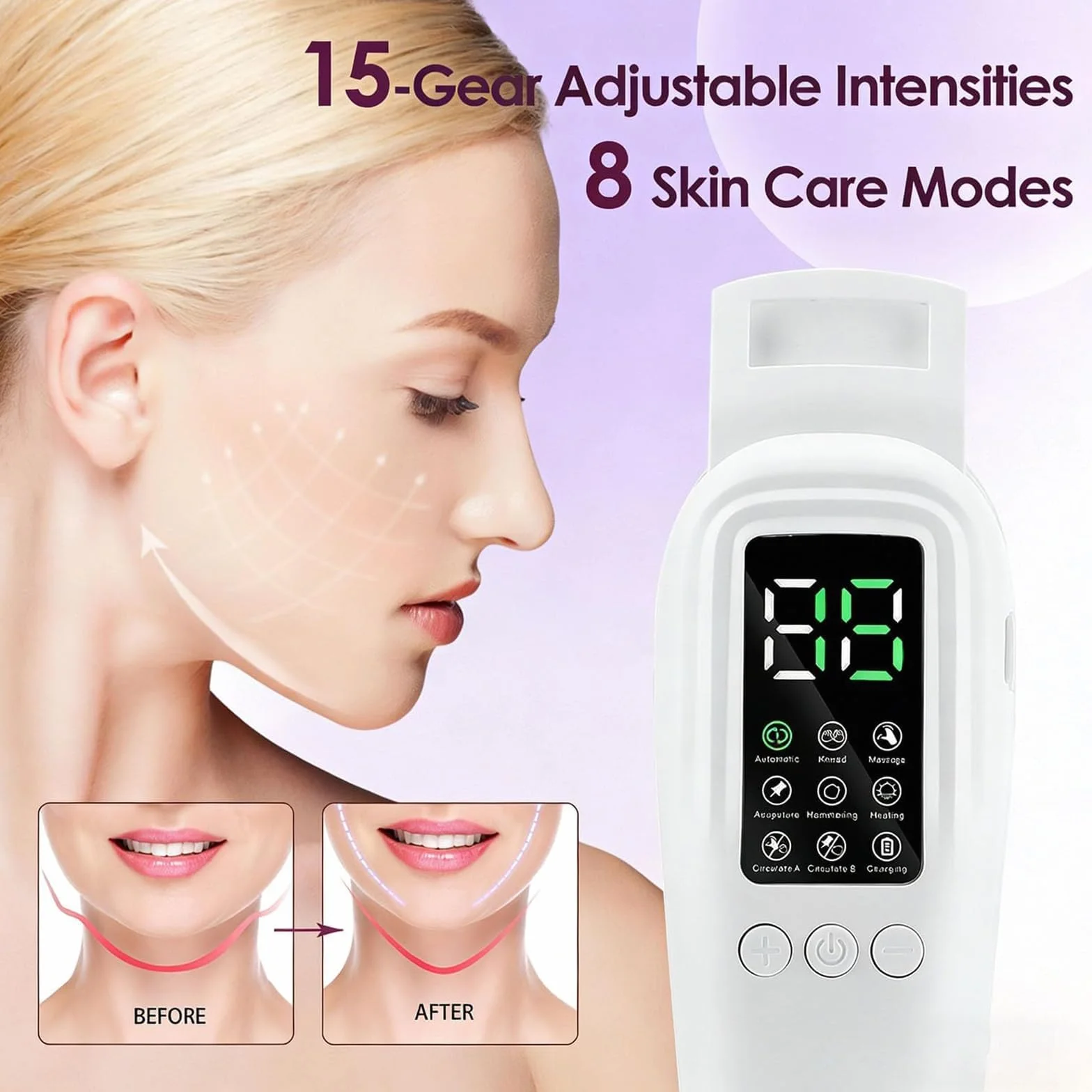Vitala Dispositivo Facial V Lift Portátil 8 Modos 15 Niveles Masajeador Facial Moldeador