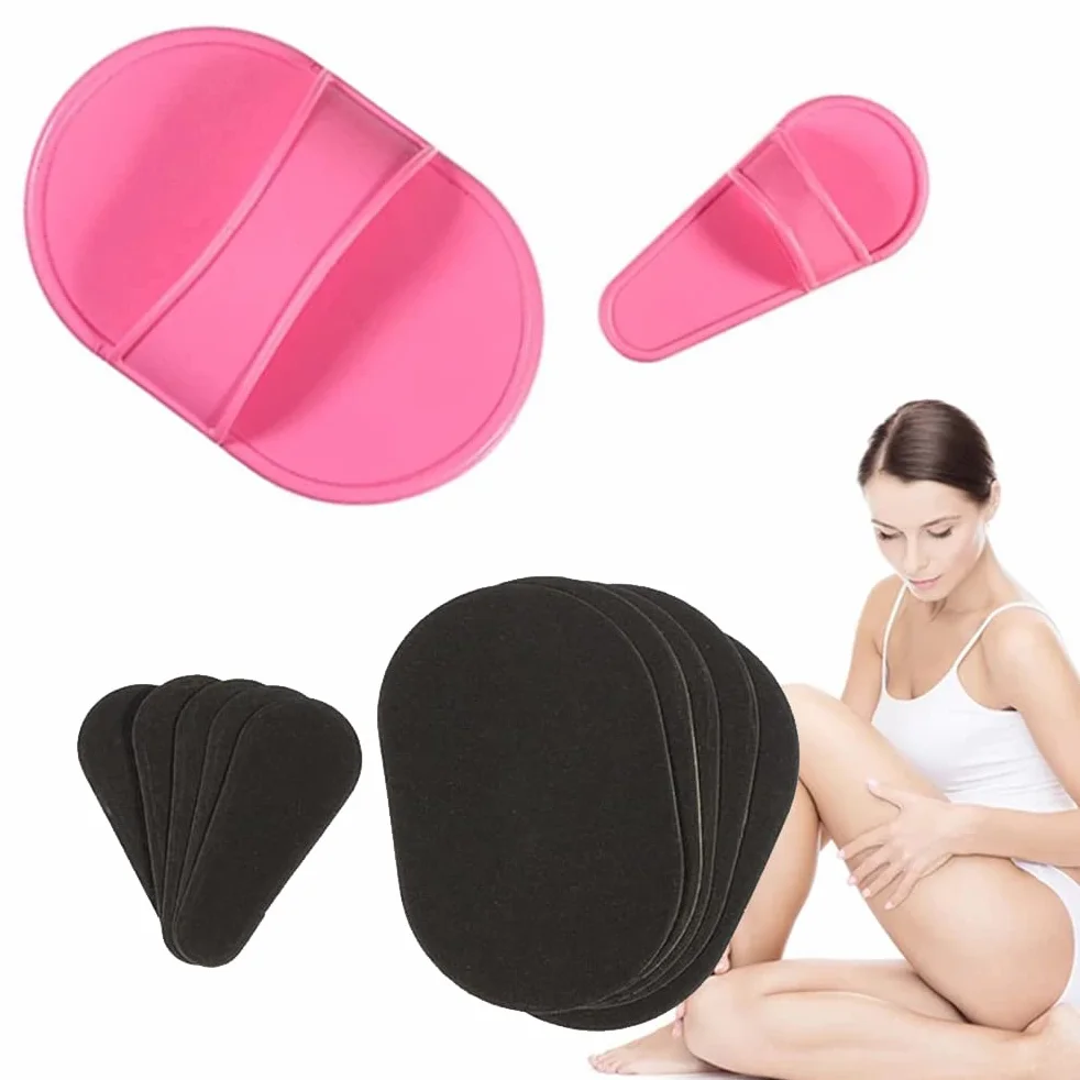 10 Piezas Set de Almohadillas de Depilación, Guante Depilatorio de Eliminar Vello de Manopla de Depilación de 2 Tamaños 8 Papeles de Lija Fino Negro de Exfoliación para Mujer Depilar labio de la cara