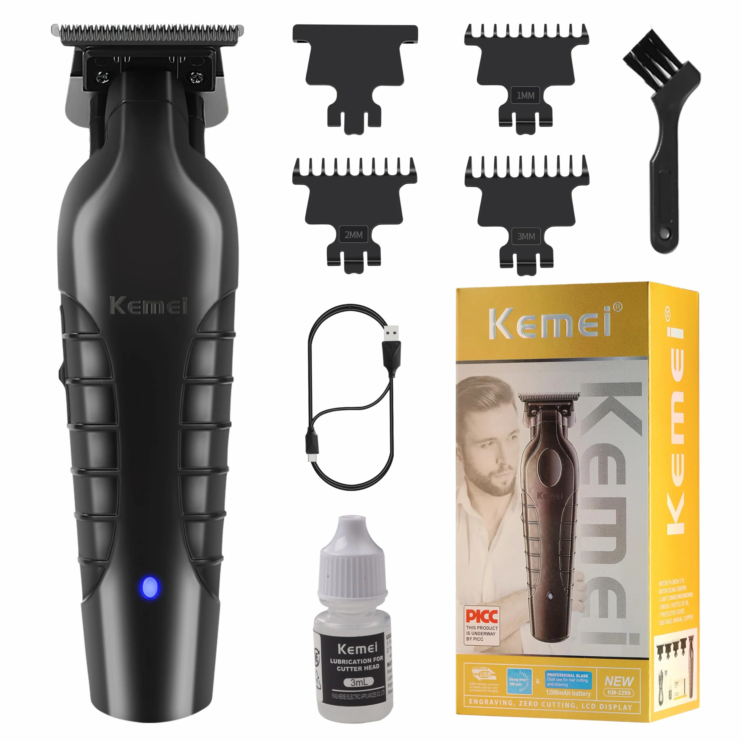 Kemei PG2299 Recortadora de Pelo Profesional para Hombres, Kit Inalámbrico